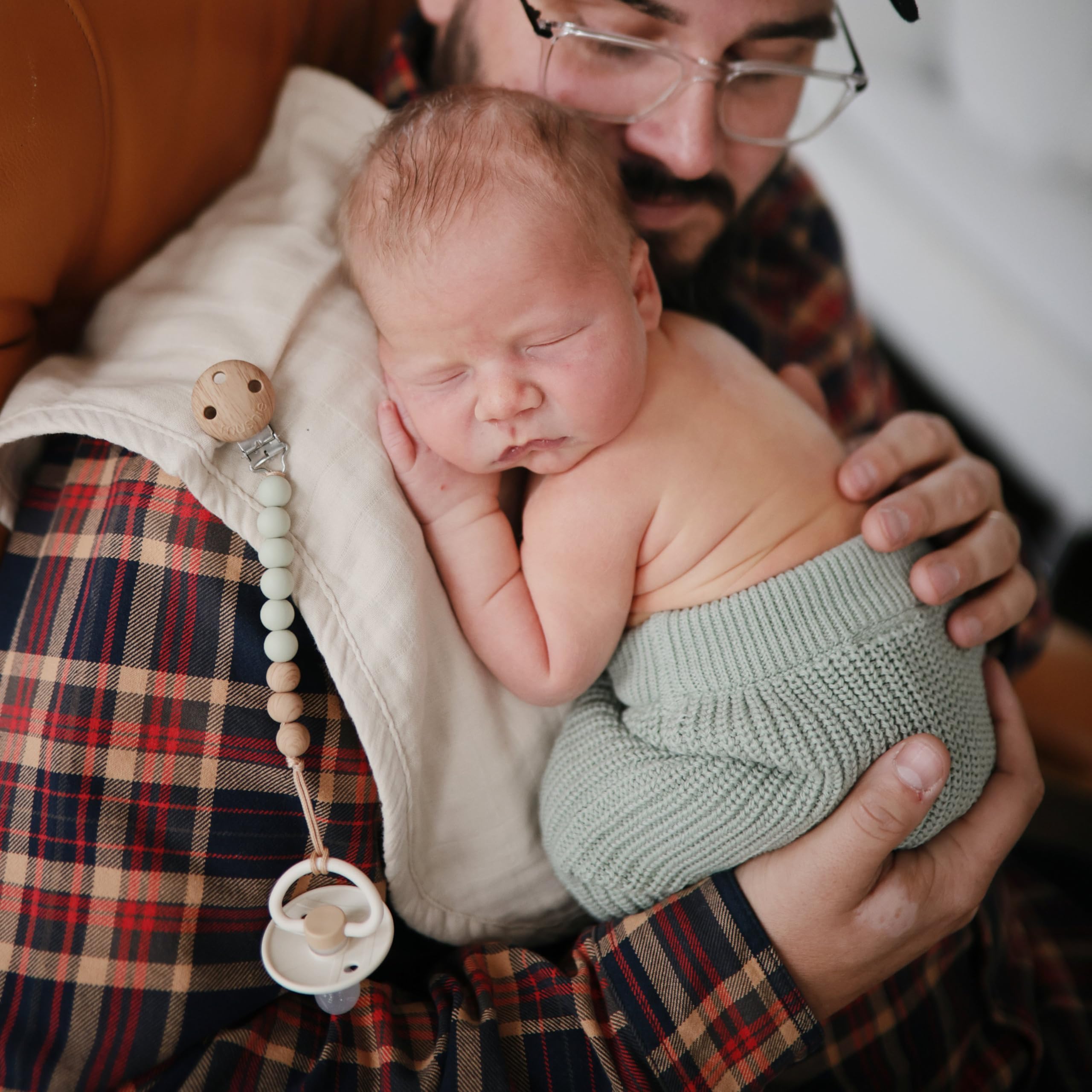 mushie Muslin Baby Burp Cloths | 100% Organic Cotton, Set of 2 (Olive Check/Natural Check)