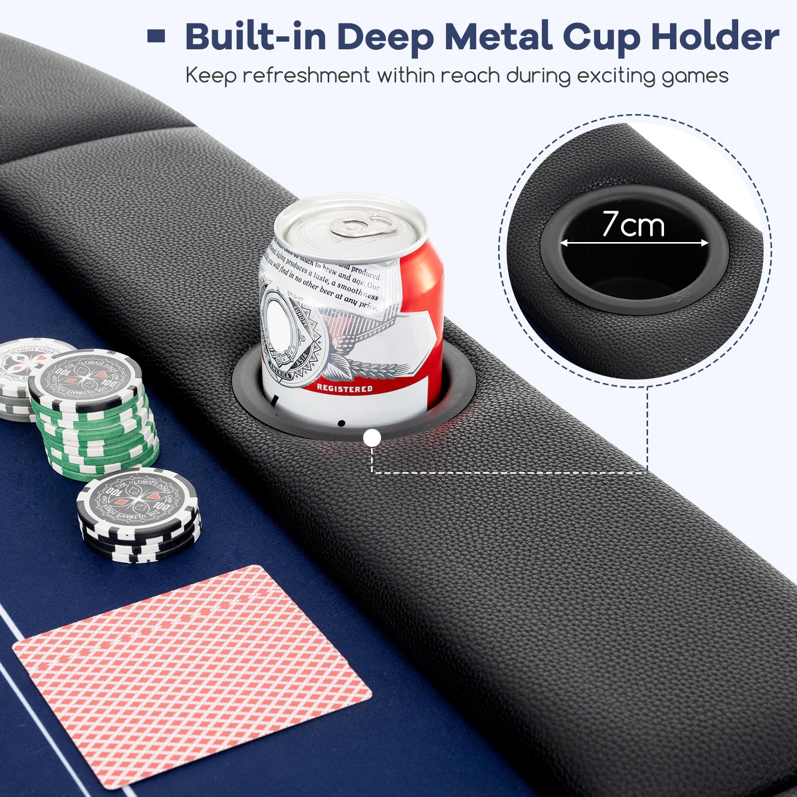 GYMAX Poker Table Foldable, 8-Player Texas Holdem Poker Table with Metal Cup Holders, Casino Grade Felt & Padded Rails, Portable Folding Poker Table for Leisure Game, Homes, Game Rooms (Black)