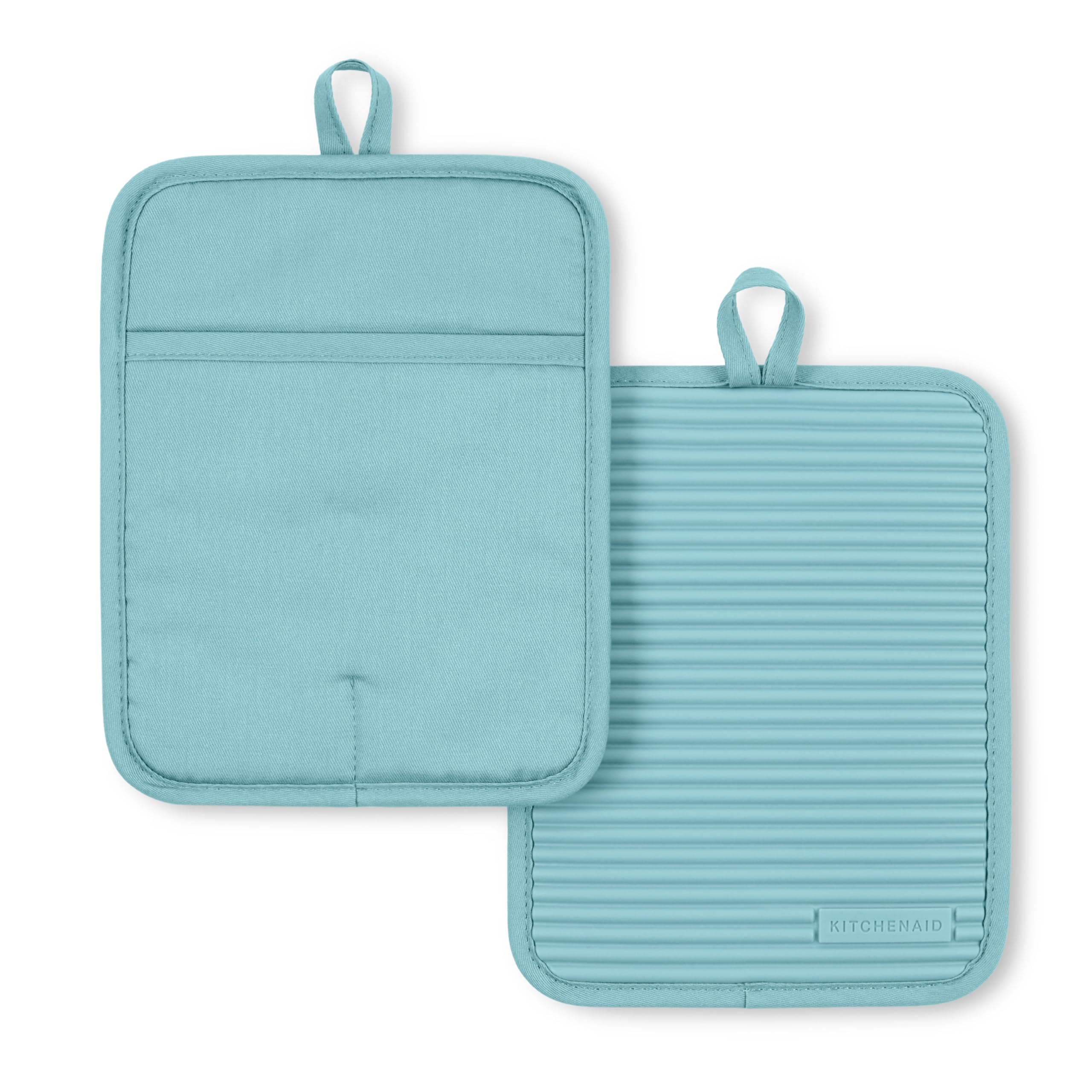 KitchenAid Ribbed Soft Silicone Water Resistant Pot Holder Set, Milkshake , 2 Piece Set, 7"x9"