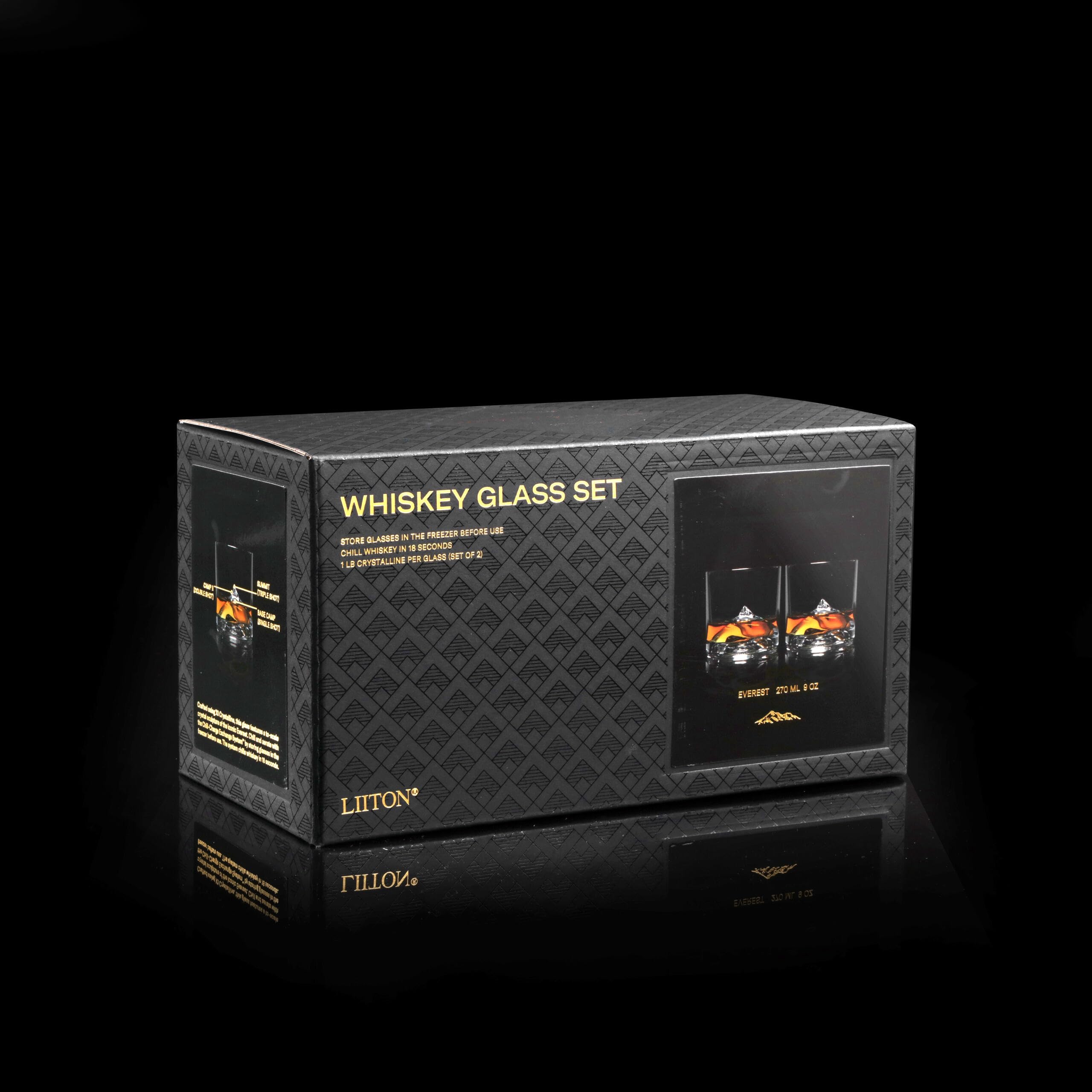 LIITON Heavy Crystal Whiskey Glasses Gift Set, Thick Freezable Bourbon Glass 1lb Each, Premium Whiskey Gifts for Men, Frozen Crystal Chills Cocktails Featuring Grand Canyon Glasses Set of 2, 10 oz