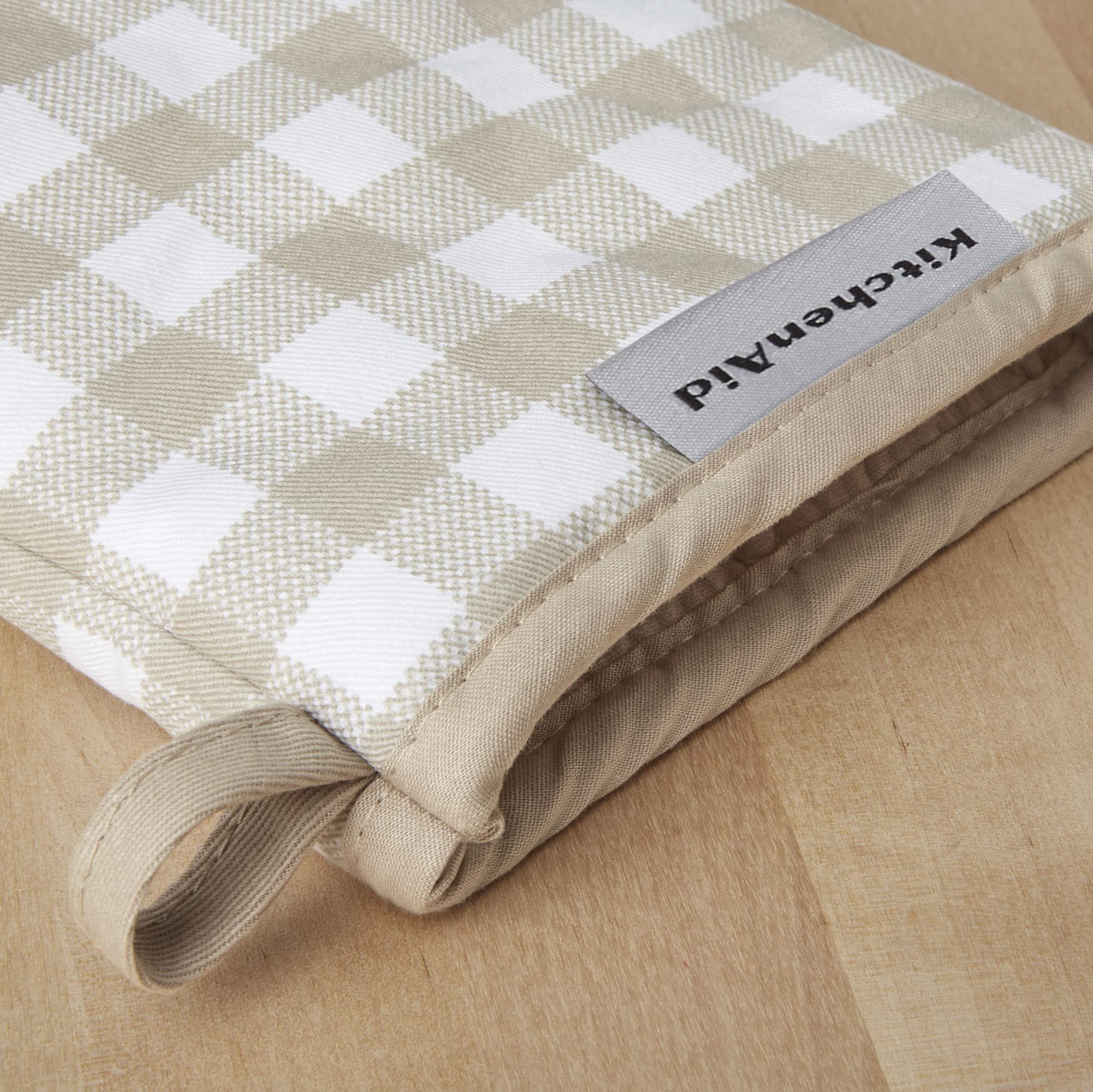 KitchenAid Gingham Mini Oven Mitt 2-Pack Set, Milkshake Tan, 5.5"x8"