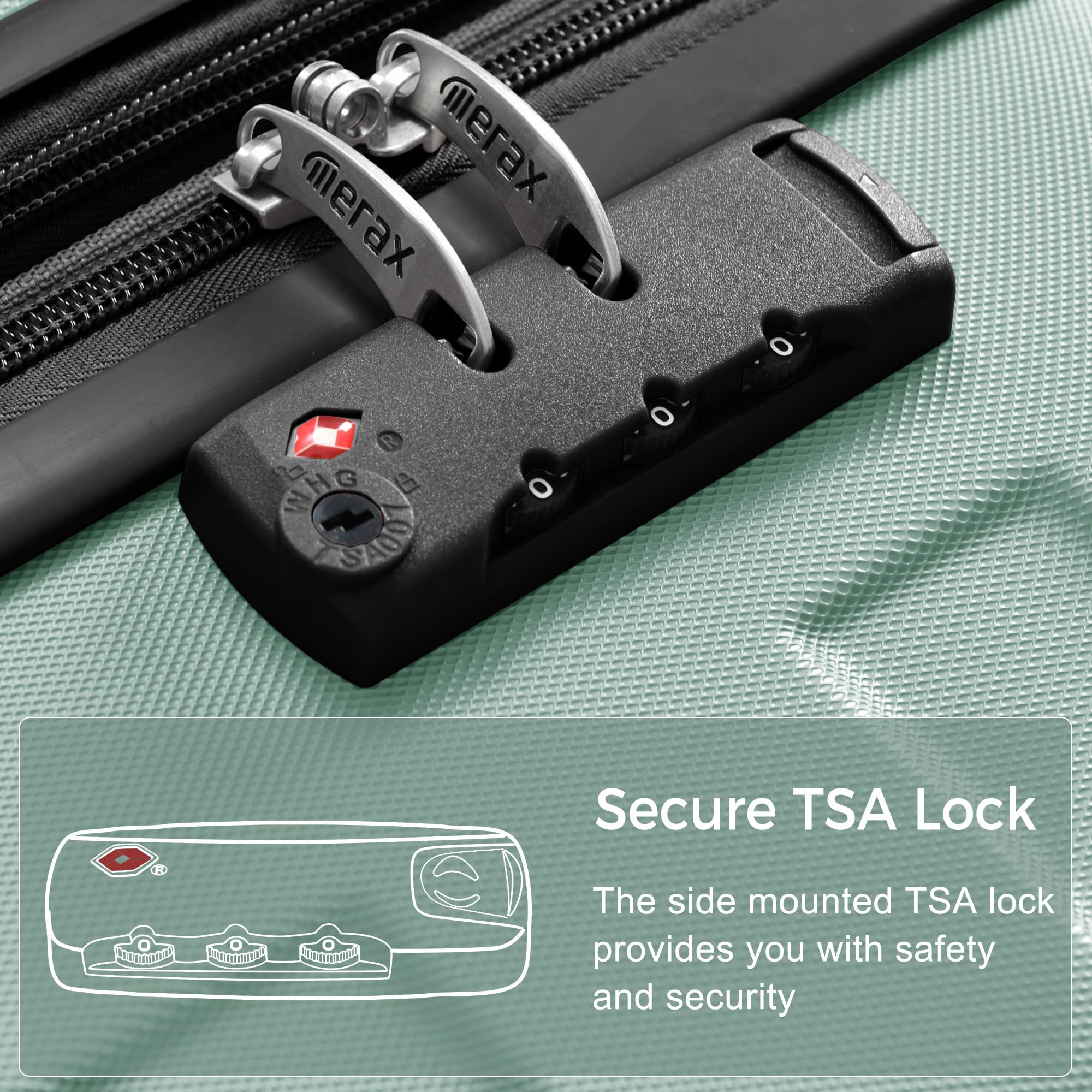 Merax 3 Pcs ABS Hardside Luggage Sets TSA Lock Spinner Wheel Suitcases, Pearly White, 20/24/28 Inch