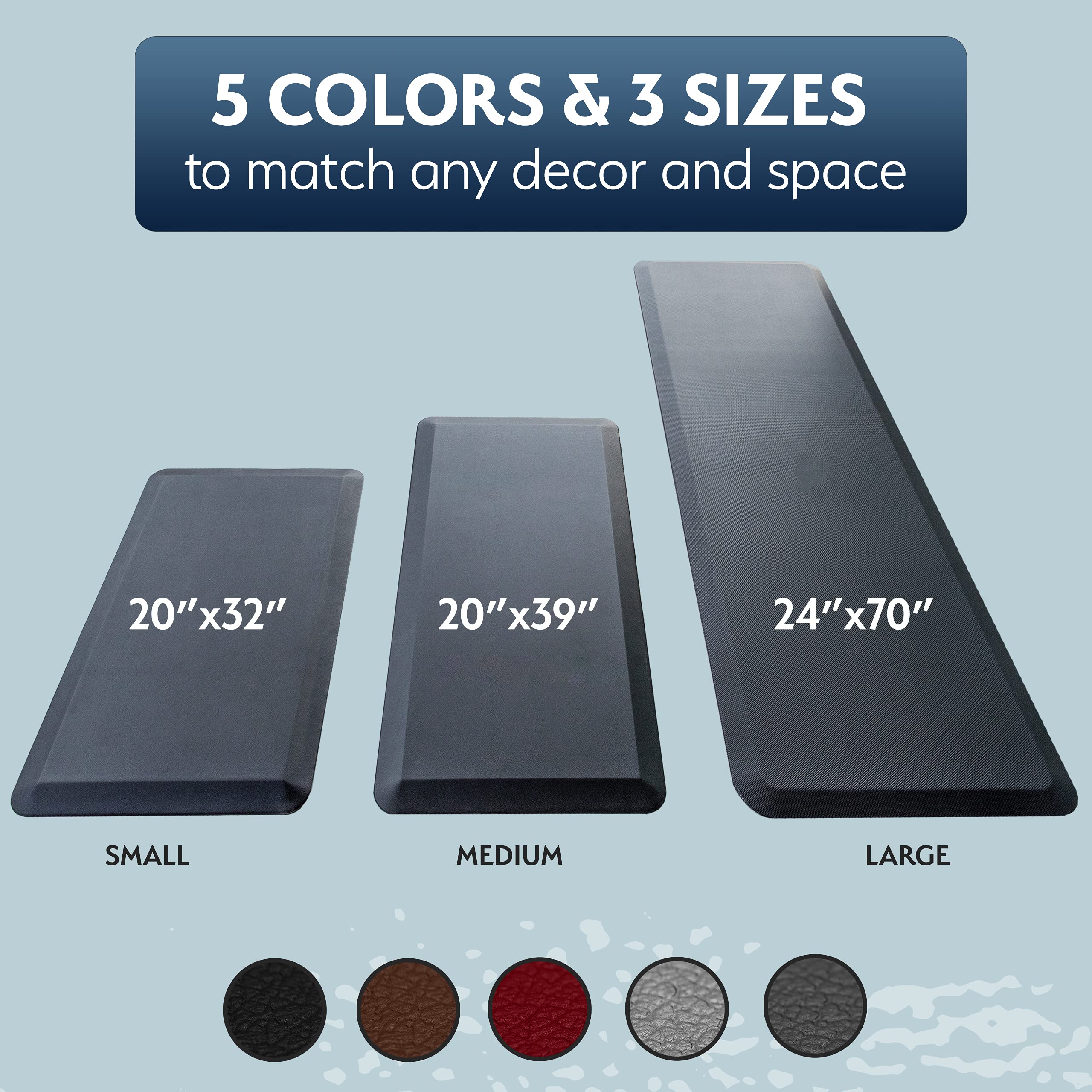 Sky Solutions Oasis Anti Fatigue Mat - Cushioned 3/4 Inch Comfort Floor Mats for Kitchen, Office & Garage - Padded Pad for Office - Non Slip Foam Cushion for Standing Desk (24" x 70", Brown)