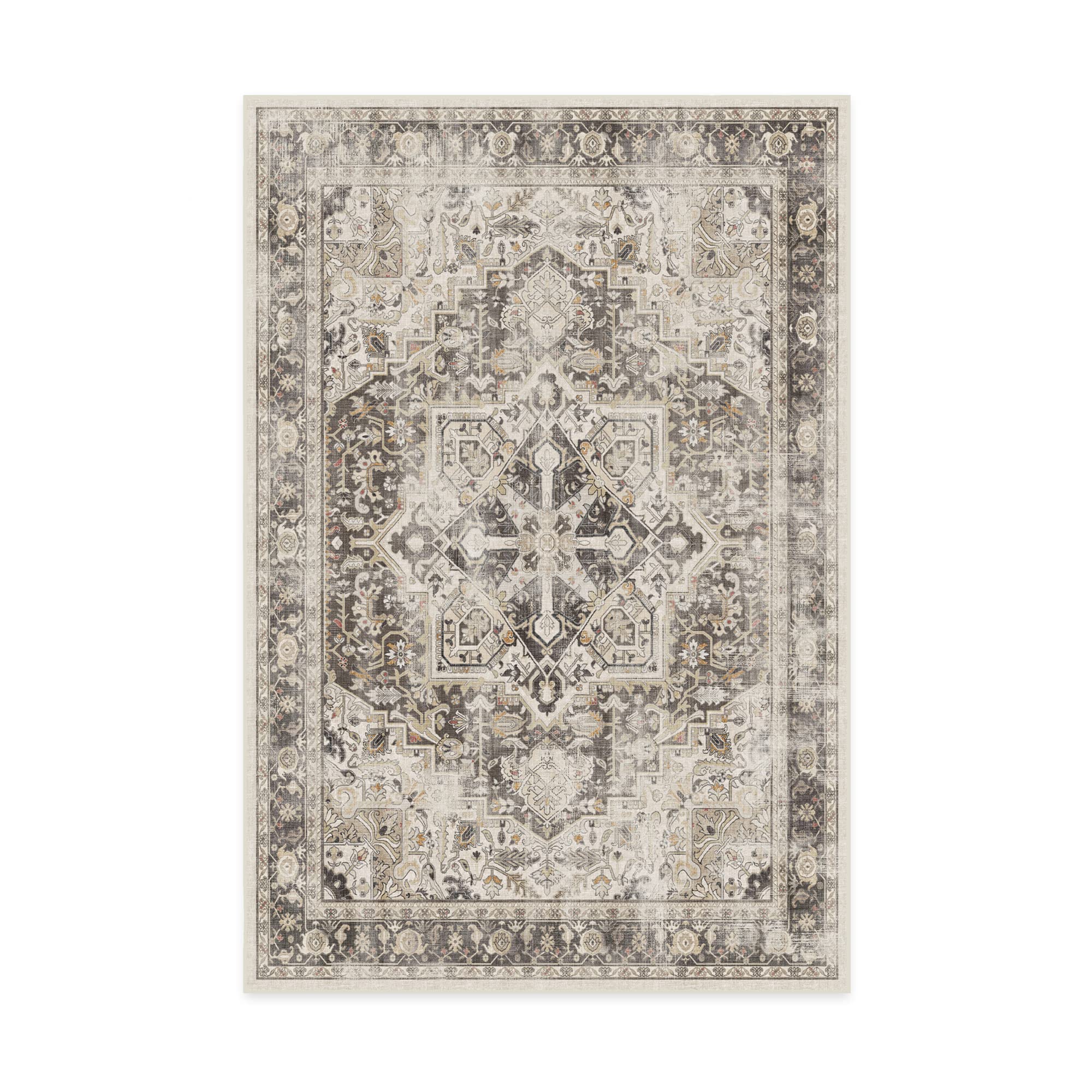 RUGGABLE Kamran Washable Rug - Perfect Vintage Area Rug for Living Room Bedroom Kitchen - Pet & Child Friendly - Stain & Water Resistant - Hazel 5&