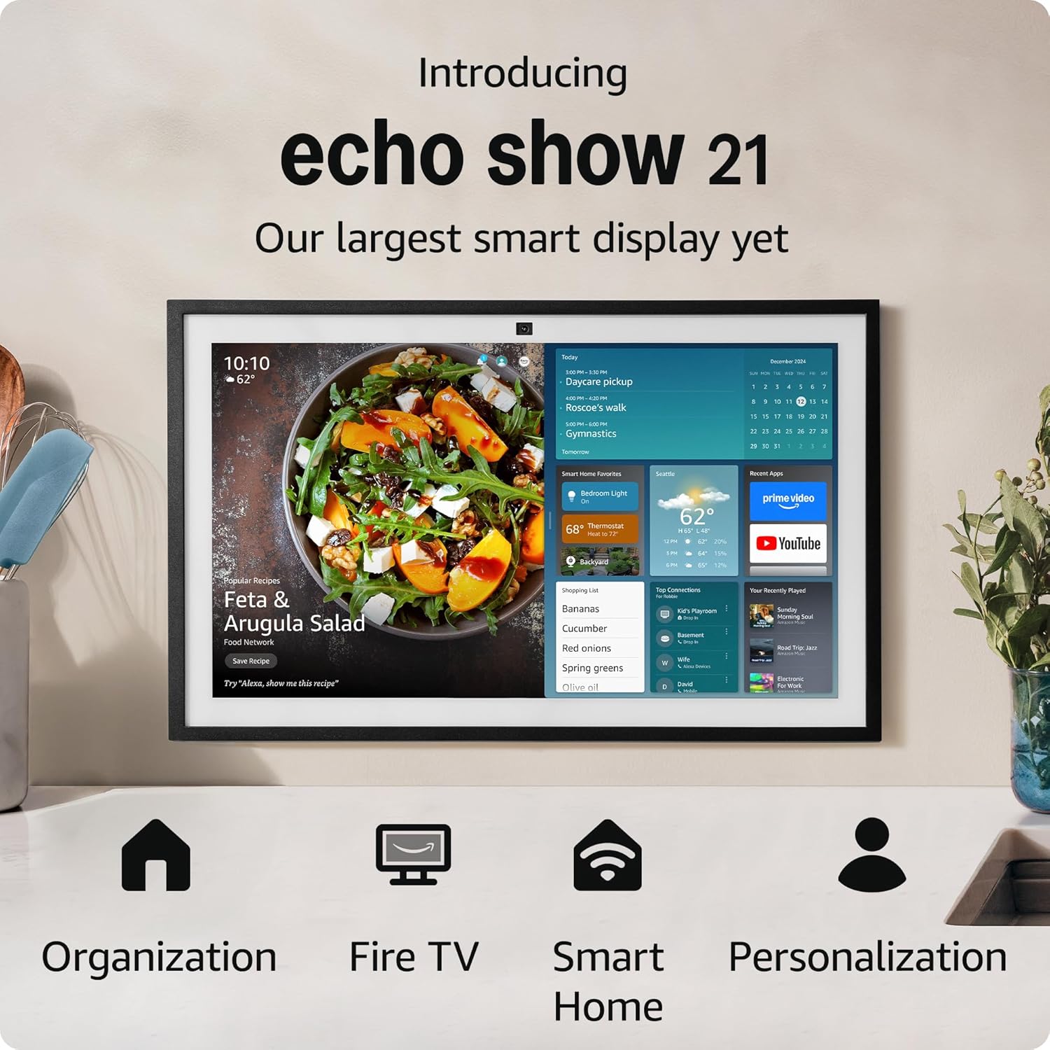 All-new Amazon Echo Show 15 | A stunning HD 15.6" smart kitchen TV for home organization with Alexa