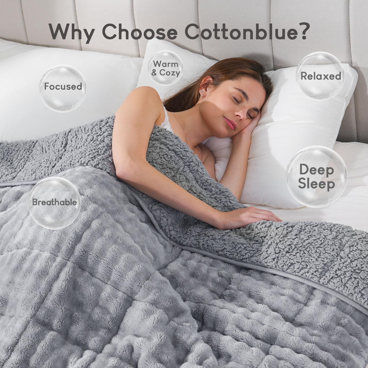 Cottonblue Weighted Blanket 15lbs Bubble Faux Fur Plush Sherpa Weighted Blankets for Adults, Fits Queen Size Bed, Cute Fuzzy Warm Heavy Blanket for Calm and Better Sleep, 60"x80", Cream White