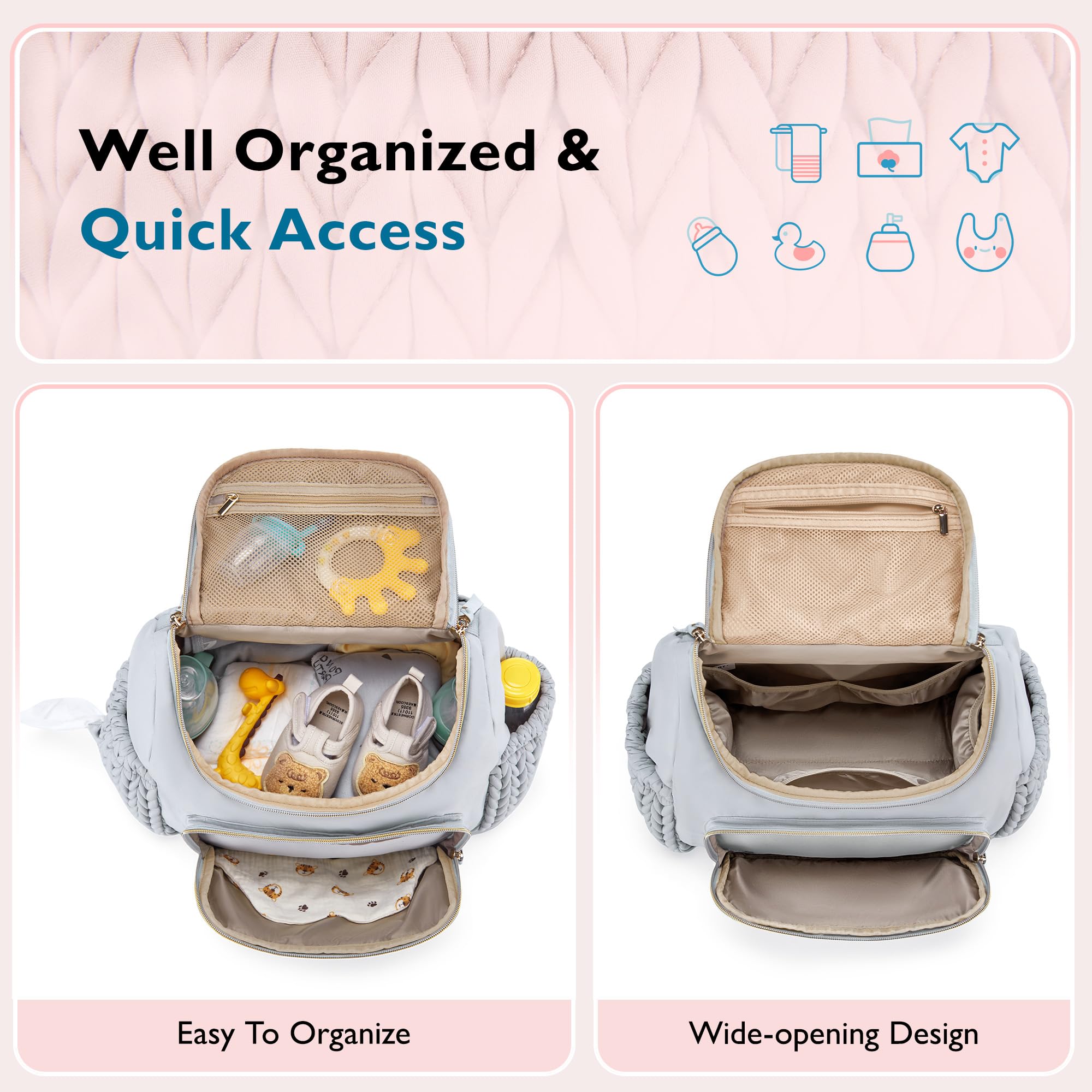 mommore Diaper Bag Small Diaper Backpack Stylish Baby Backpacks Travel Mini Maternity Bags with Insulated Pockets, Changing Pad, Stroller Straps
