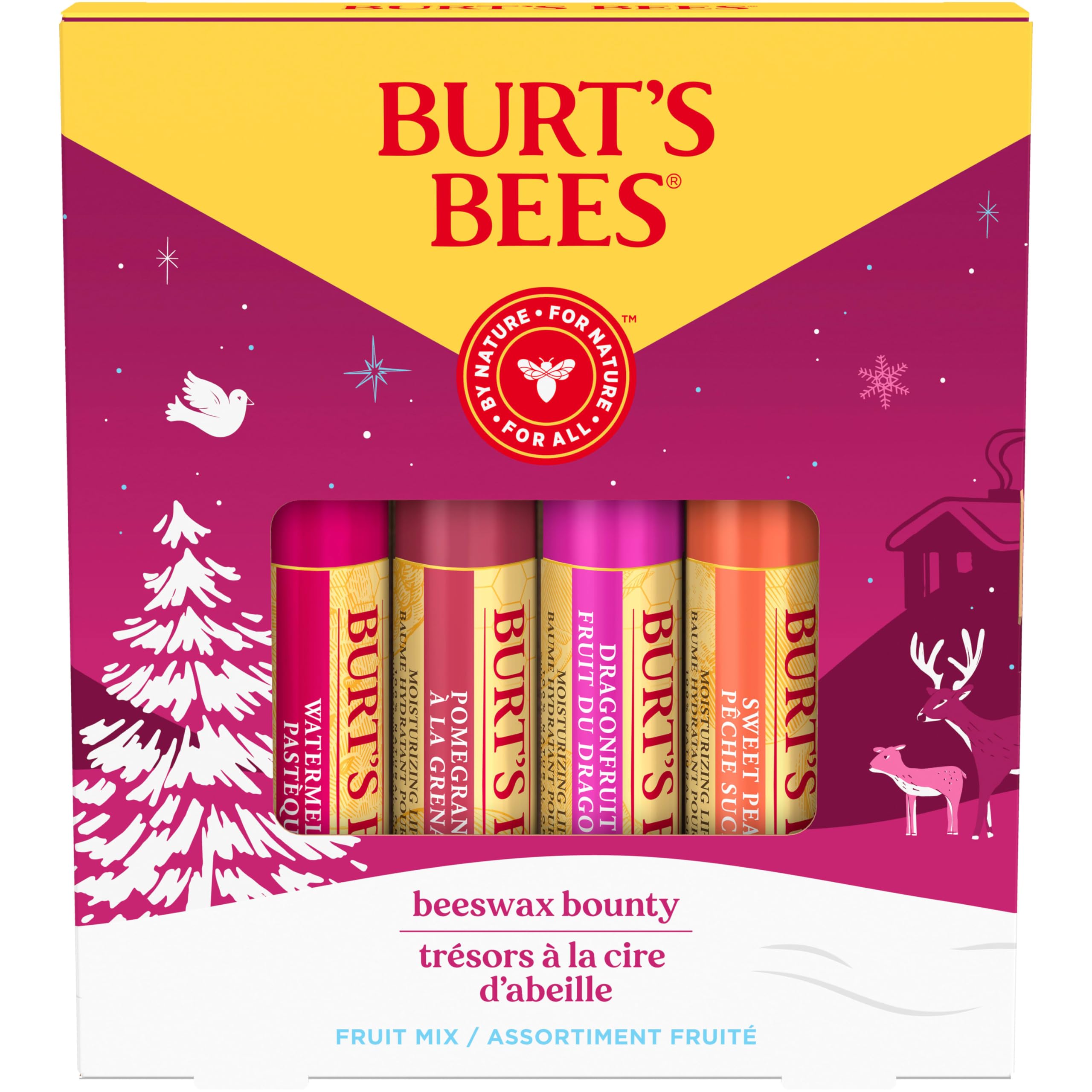 Burt’s Bees Christmas Gifts, 4 Lip Balm Stocking Stuffers Products, Beeswax Bounty Classic Set - Original Beeswax Moisturizing Lip Balm (4-Pack)