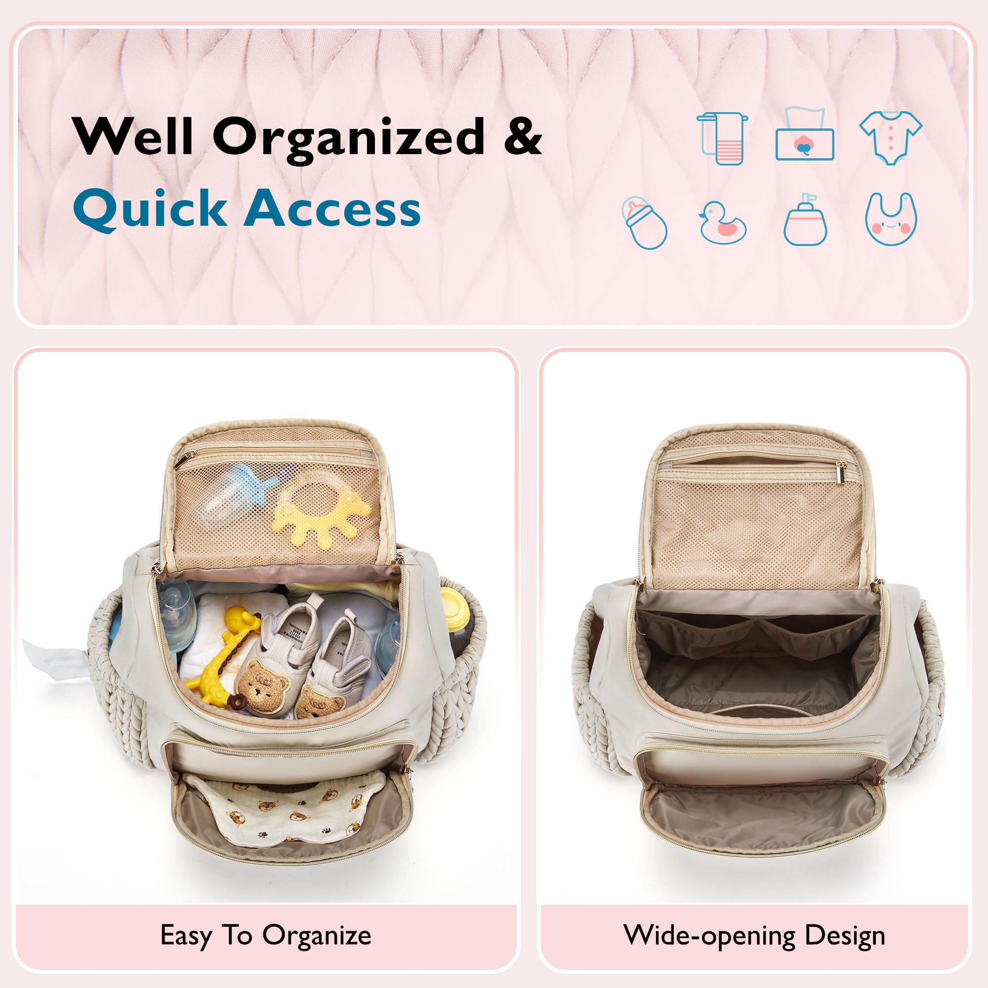 mommore Diaper Bag Small Diaper Backpack Stylish Baby Backpacks Travel Mini Maternity Bags with Insulated Pockets, Changing Pad, Stroller Straps