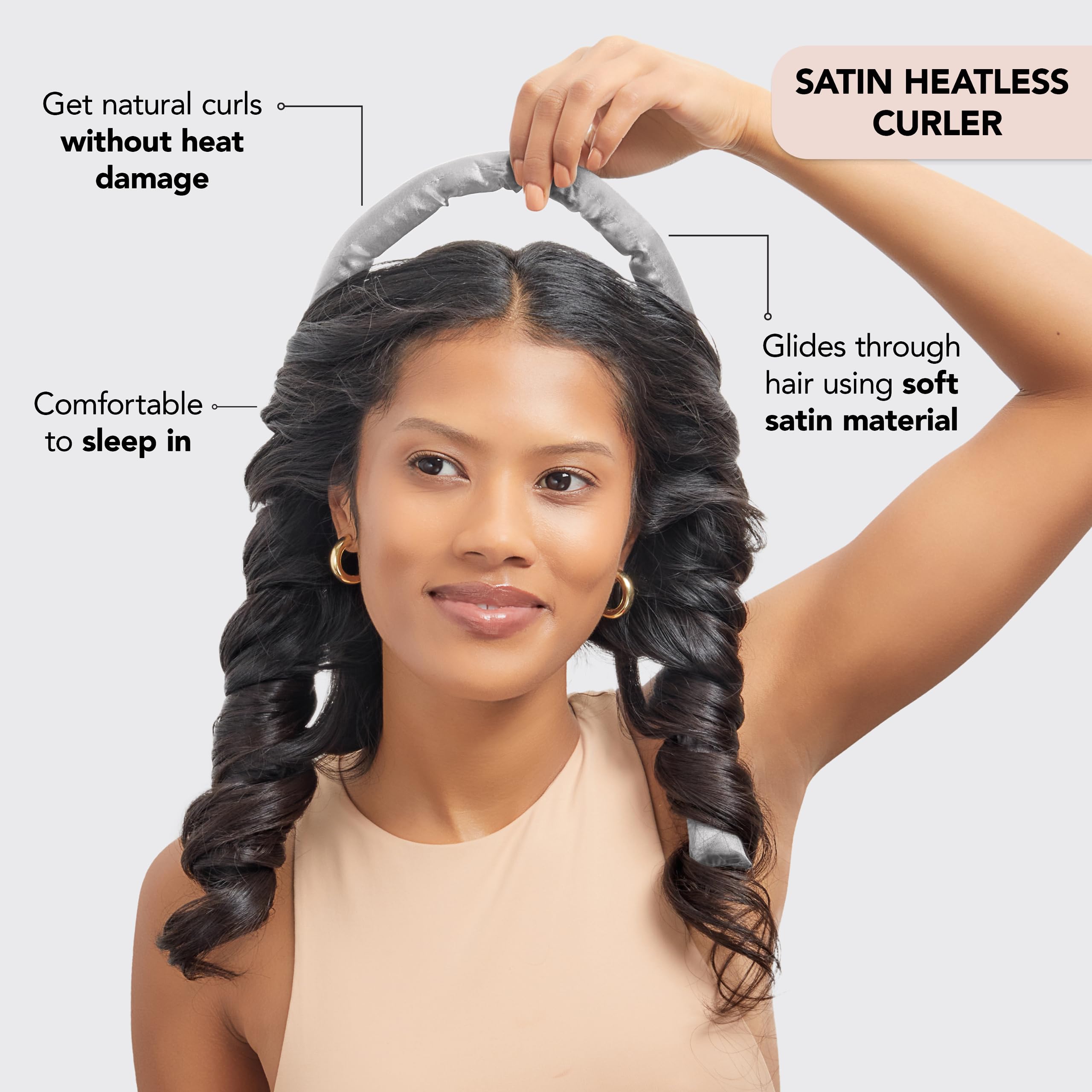 Kitsch Satin Heatless Curling Set for No-Heat Soft Curls | Overnight Hair Curlers & Curling Rod Headband, Frizz-Free Styling | Gentle Rollers for All Hair Types - 1 Pack (Charcoal)