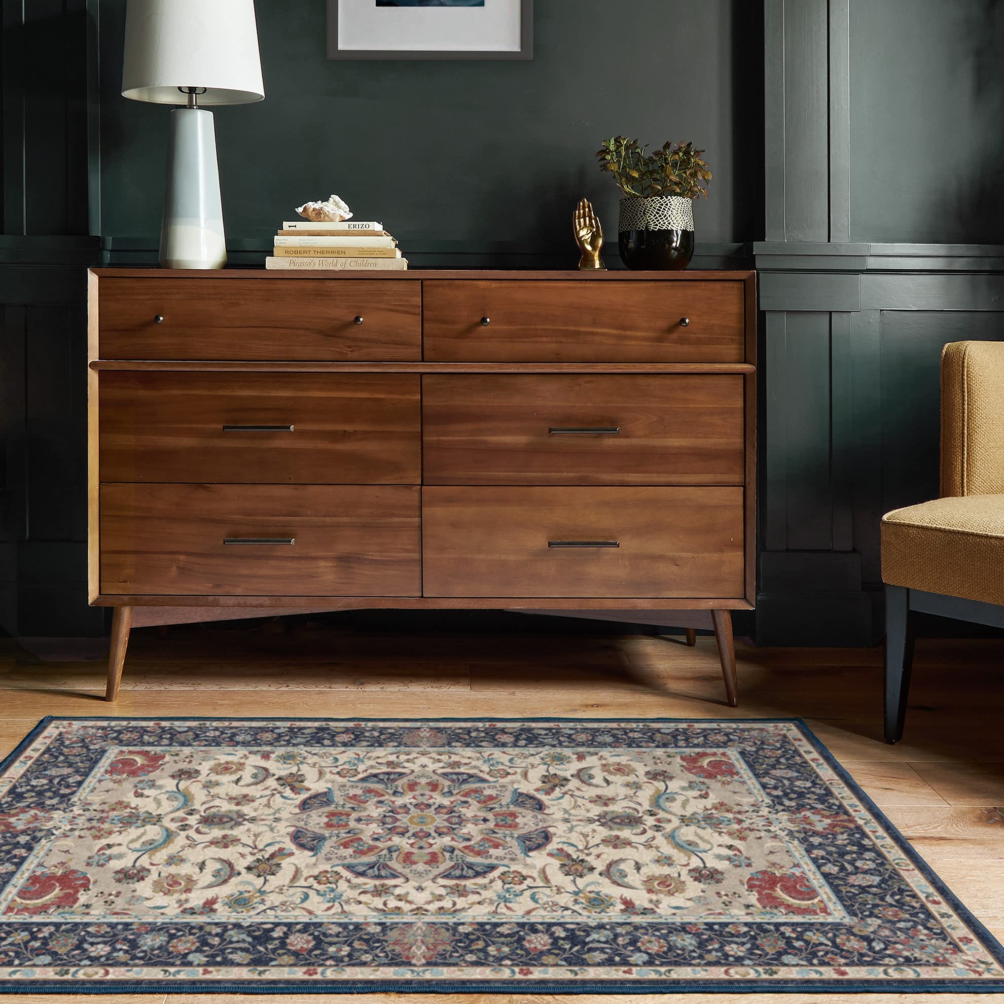 RUGGABLE Sima Washable Rug - Perfect Vintage Area Rug for Living Room Bedroom Kitchen - Pet & Child Friendly - Stain & Water Resistant - Royal Blue 2&