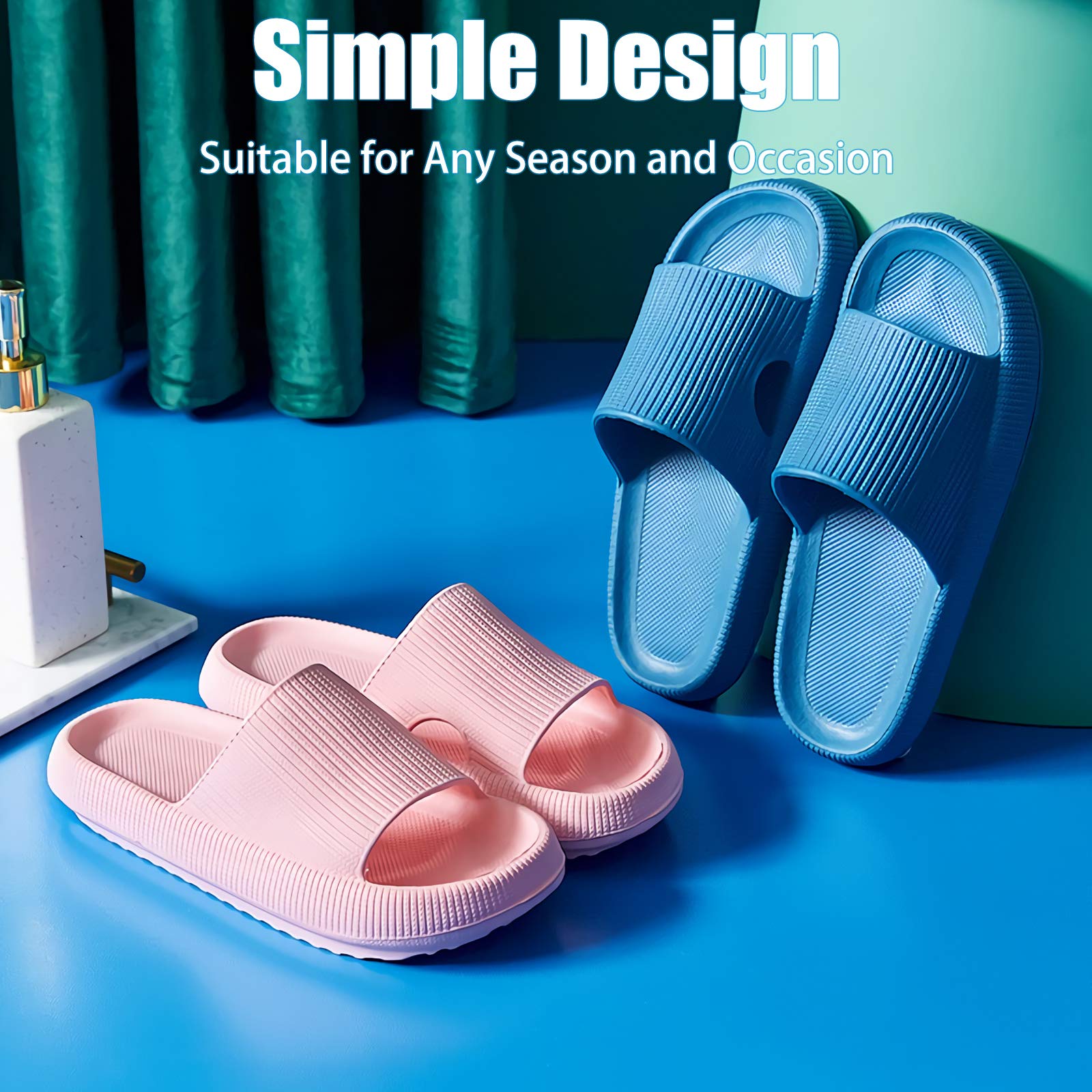 rosyclo Cloud Slippers for Women and Men, Pillow House Slippers Shower Shoes Indoor Slides Bathroom Sandals, Ultimate Comfort, Lightweight, Thick Sole, Non-Slip, Easy to Clean