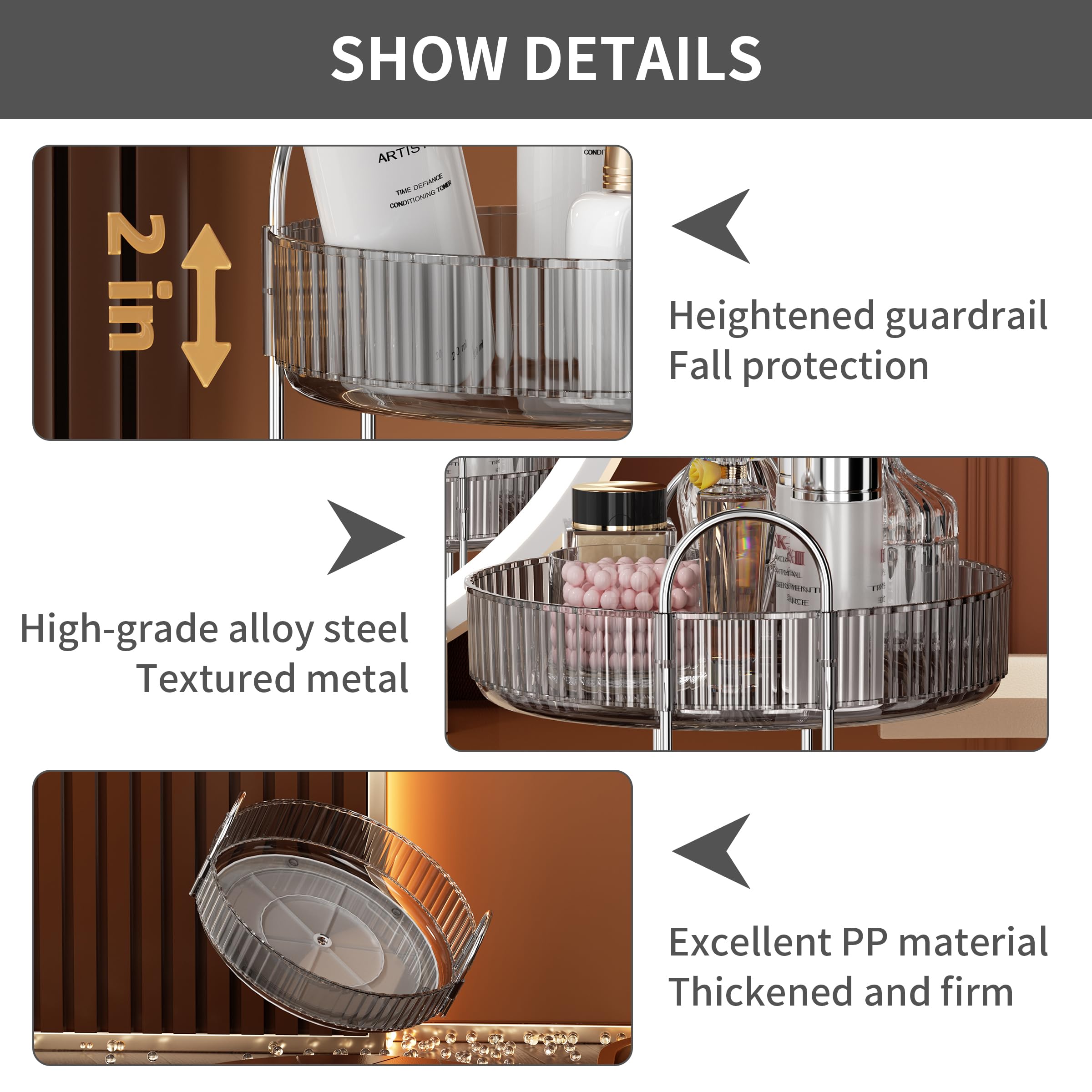 YCIA&DONE 360 Rotating Makeup Organizer and Storage for Vanity Bathroom Countertop, High Capacity Cosmetic Skincare Perfume Organizer for Dresser Lazy Susan Organizers(Clear White,2 Tiers)