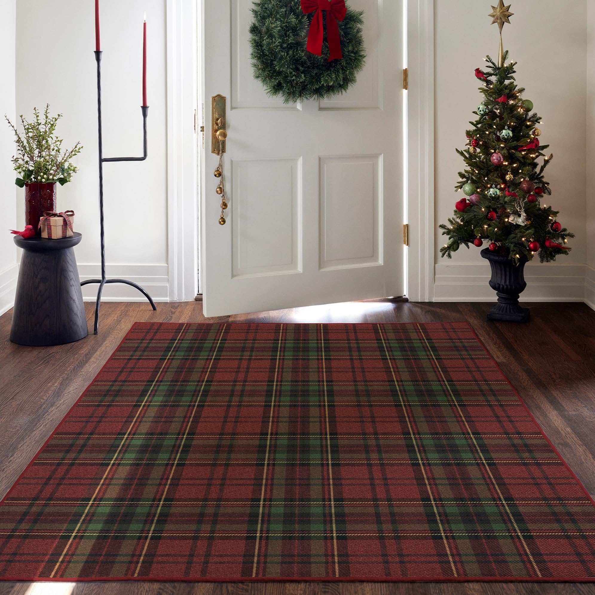 RUGGABLE Winter Plaid Washable Rug - Perfect Holiday Area Rug for Living Room Bedroom Kitchen - Pet & Child Friendly - Stain & Water Resistant - Dress Stewart Tartan Plaid 3&
