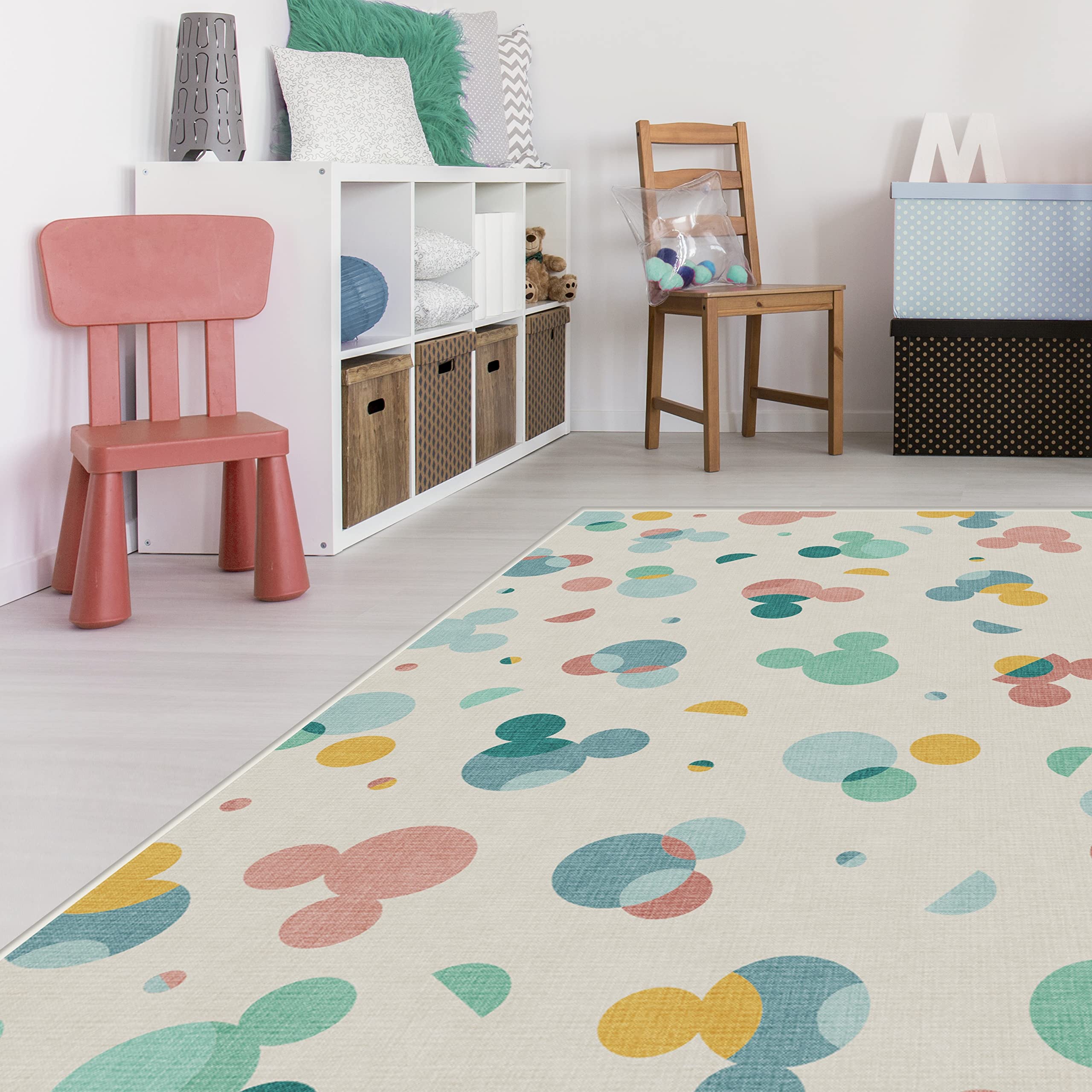 RUGGABLE Disney Classic Minnie Mouse Washable Rug - Perfect Area Rug for Nursery Playroom Kids Room - Pet & Child Friendly - Stain & Water Resistant - Trellis Pink 5&