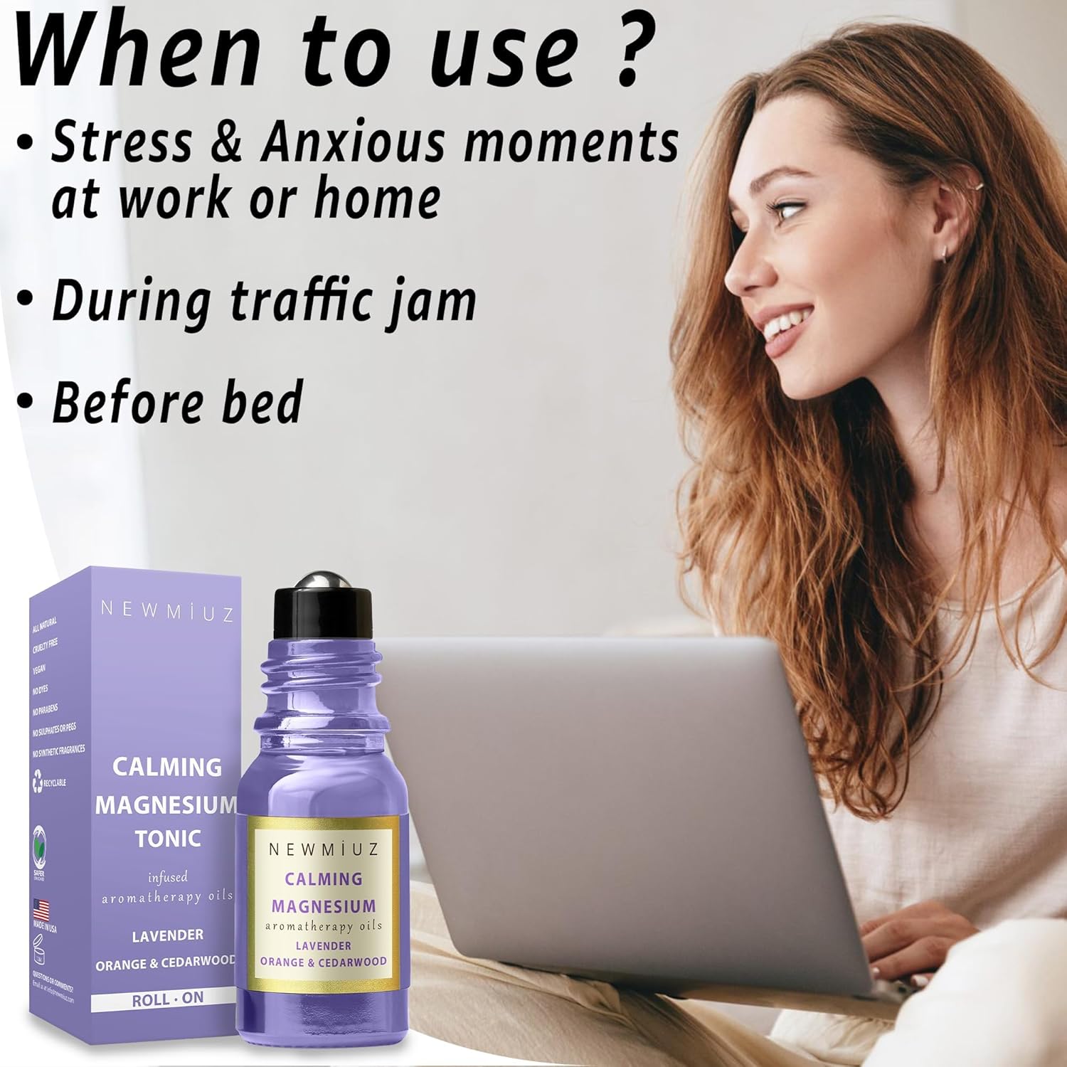 Calm Magnesium Roller Lavender Orange Cedarwood Essential Oil Roll On Calming Aromatherapy Self Care Stress Relief Destress Stocking Stuffers