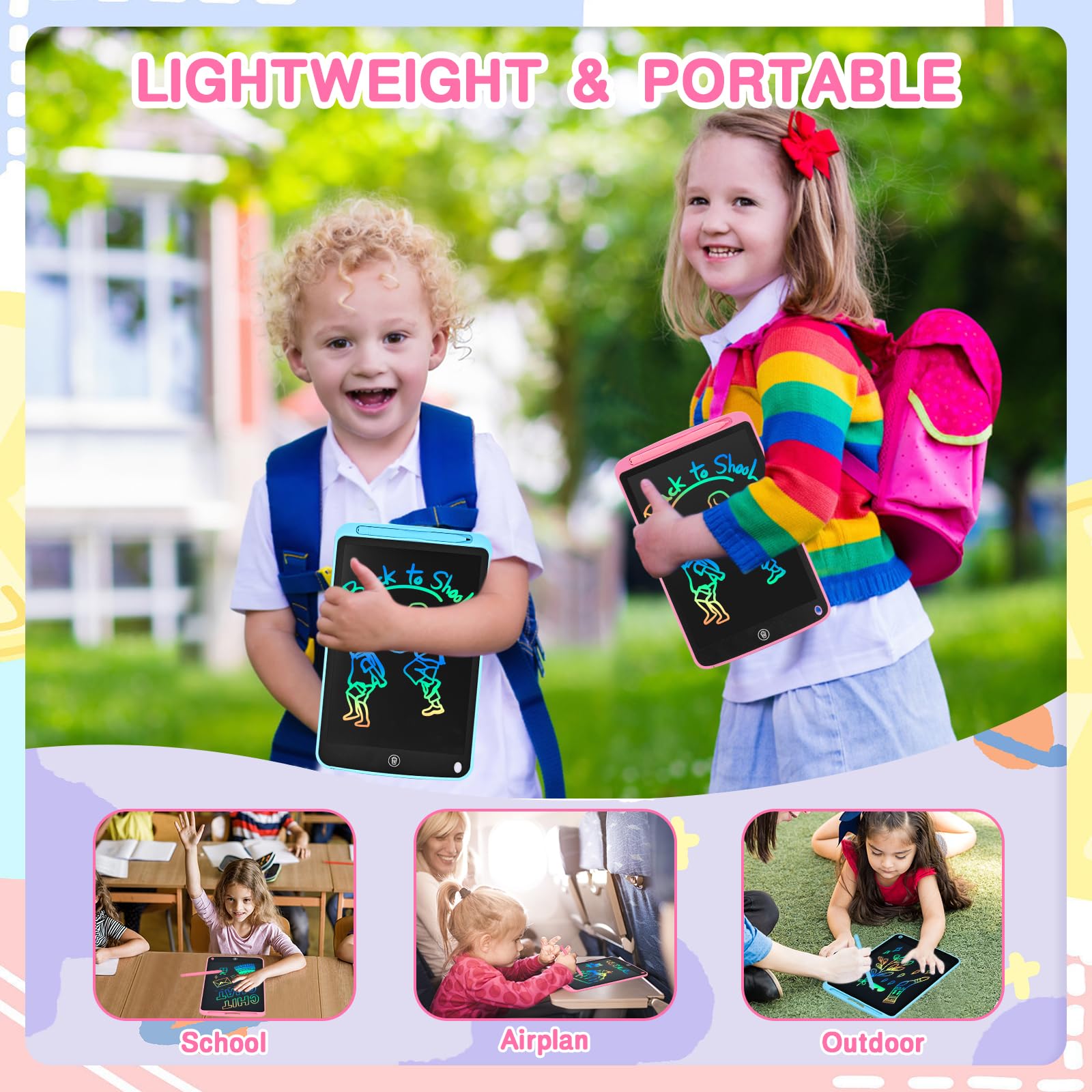 cimetech 2 Pack LCD Writing Tablet for Kids Toys, Colorful Drawing Tablet Doodle Board Writing Pad for Toddler Gifts, Kids Travel Essentials, Christmas Stocking Stuffers for 3-12 Years Boys Girls