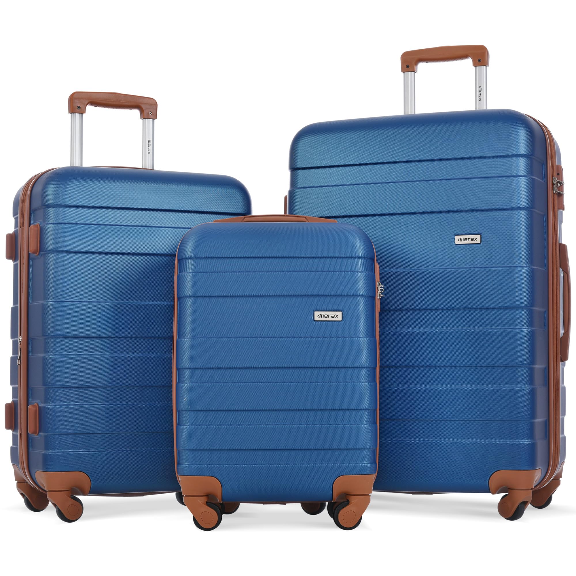 Merax 3 Pcs ABS Hardside Luggage Sets TSA Lock Spinner Wheel Suitcases, Pearly White, 20/24/28 Inch