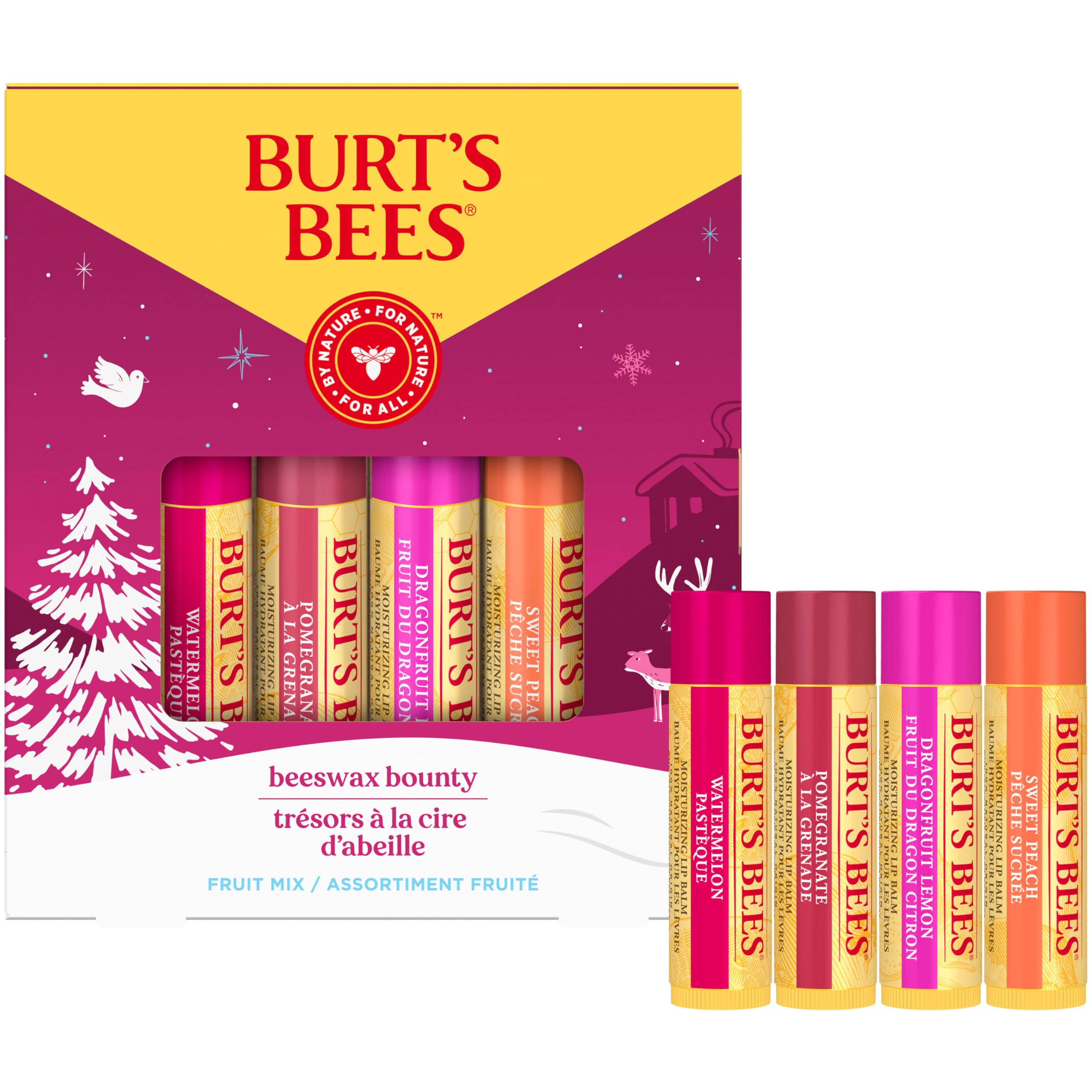Burt’s Bees Christmas Gifts, 4 Lip Balm Stocking Stuffers Products, Beeswax Bounty Classic Set - Original Beeswax Moisturizing Lip Balm (4-Pack)