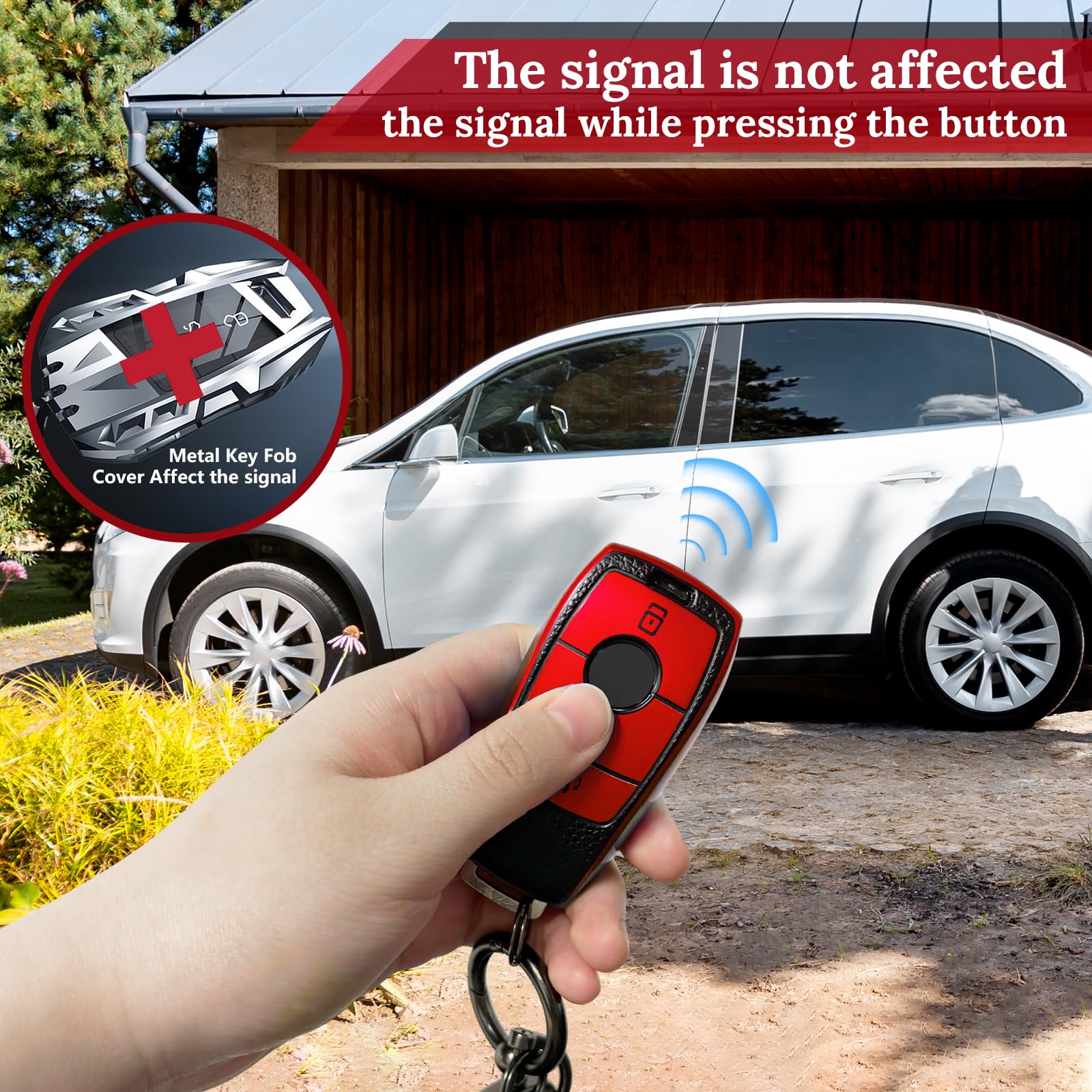 Cadillac Key Fob Cover with Metal Braided Rope Keychain, Upgraded Soft Key Case for 2015-2019 Escalade CTS SRX XT5 ATS STS CT6 (5 Button) (Gold Edge)