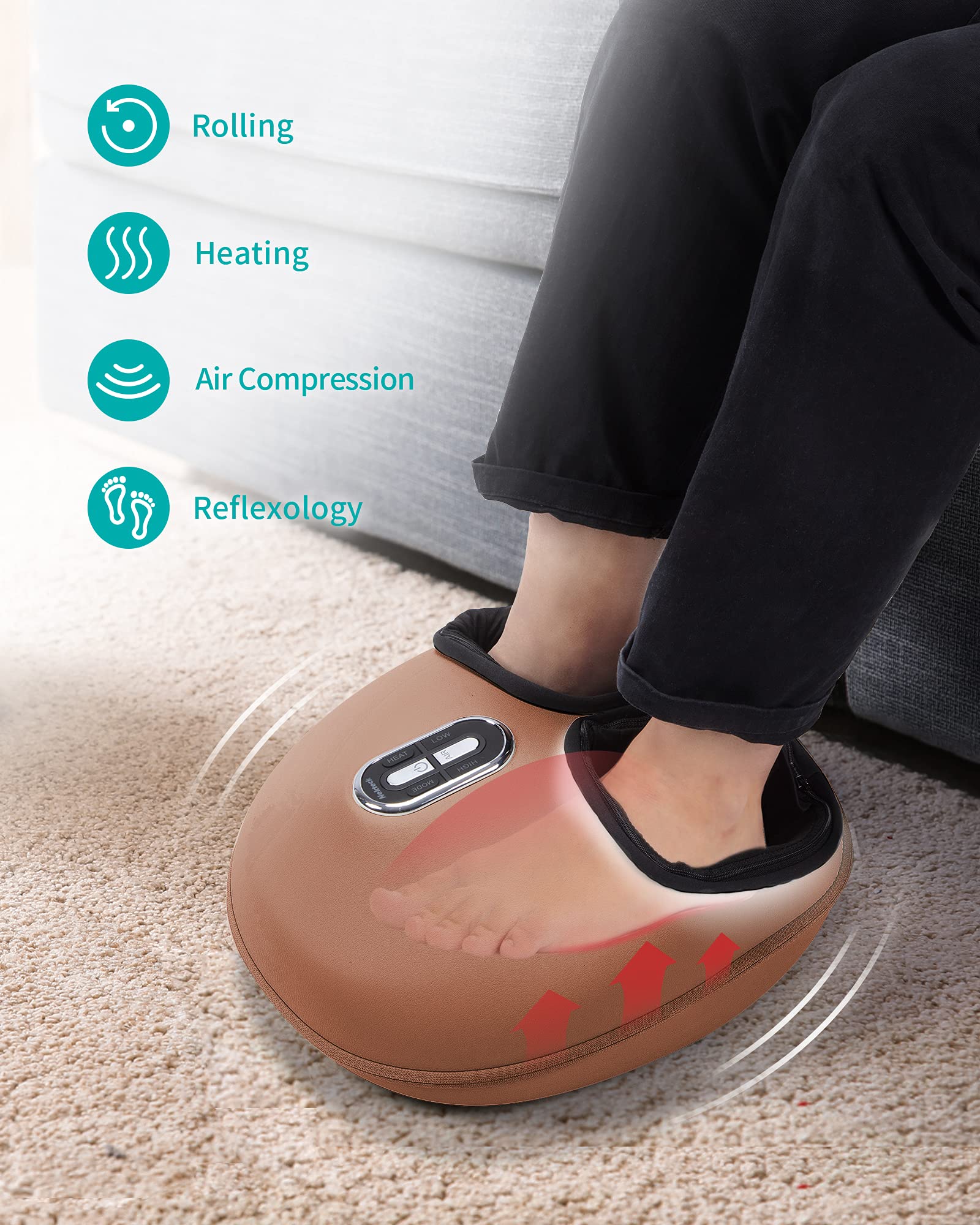 Nekteck Shiatsu Foot Massager Machine with Soothing Heat, Deep Kneading Therapy, Air Compression, Improve Blood Circulation and Foot Wellness,Relax for Home or Office Use(Beige)