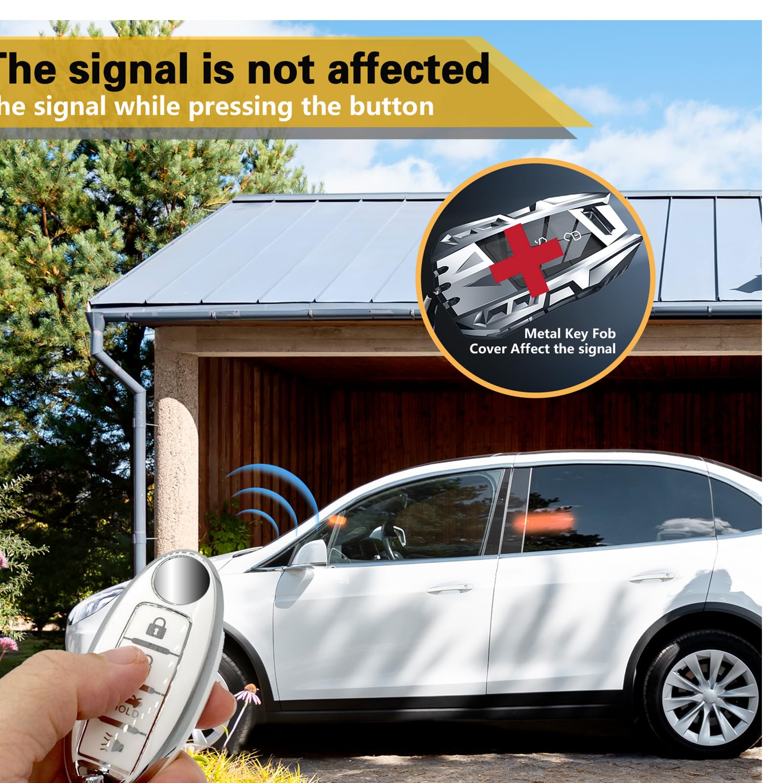 Cadillac Key Fob Cover with Metal Braided Rope Keychain, Upgraded Soft Key Case for 2015-2019 Escalade CTS SRX XT5 ATS STS CT6 (5 Button) (Gold Edge)