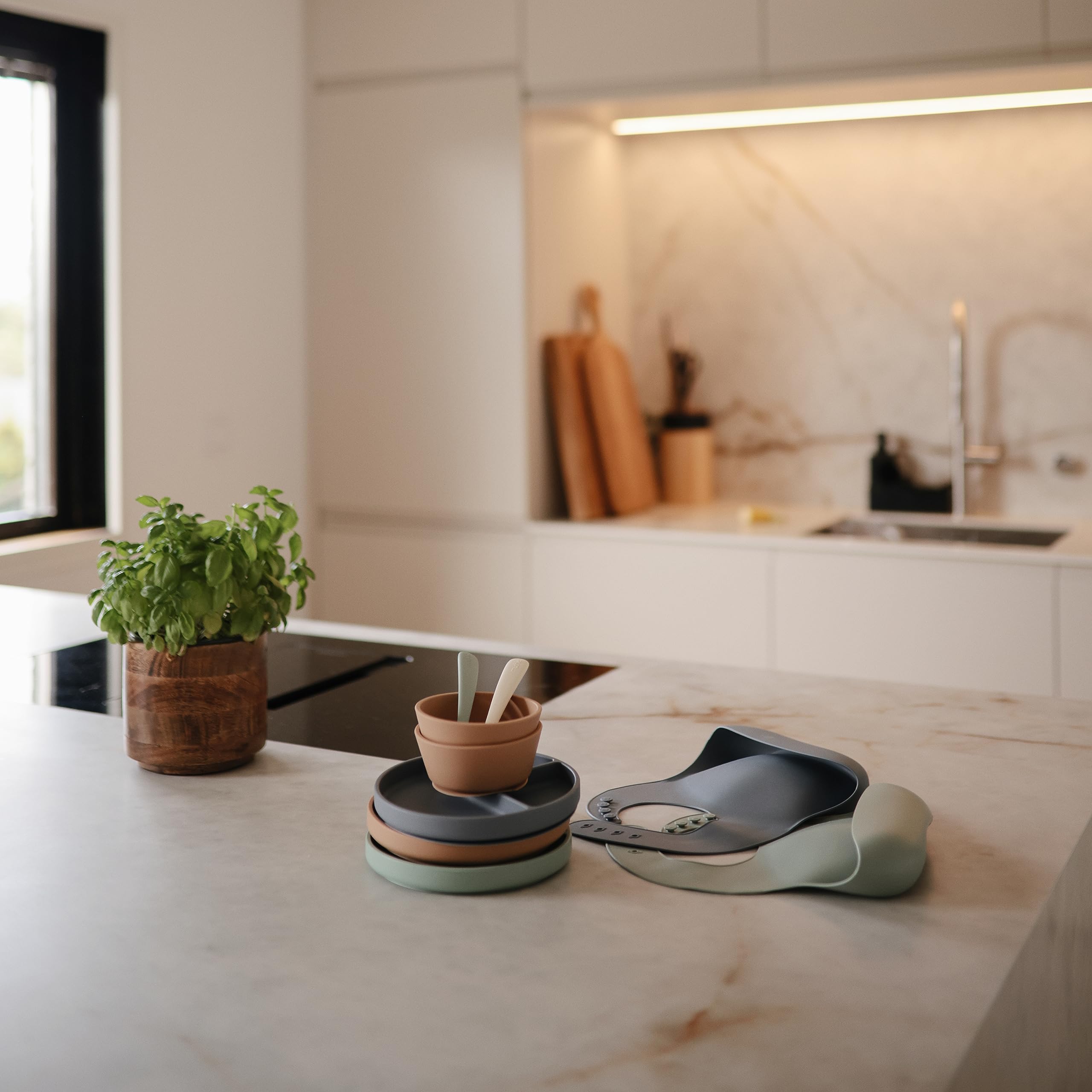 mushie Silicone Baby Bib | Adjustable Fit Waterproof Bibs (Whales)