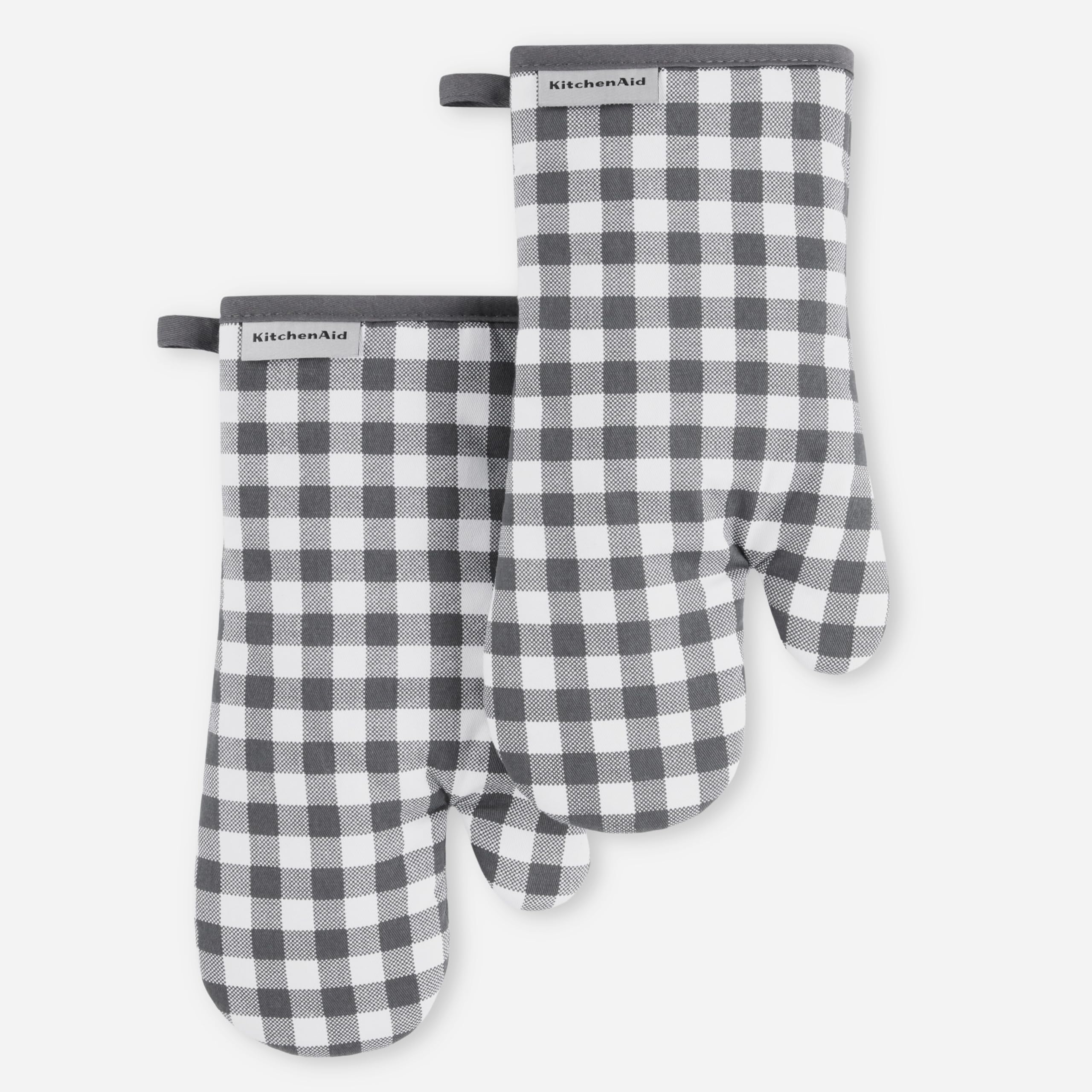 KitchenAid Gingham Oven Mitt 2-Pack Set, Milkshake, 7"x13"
