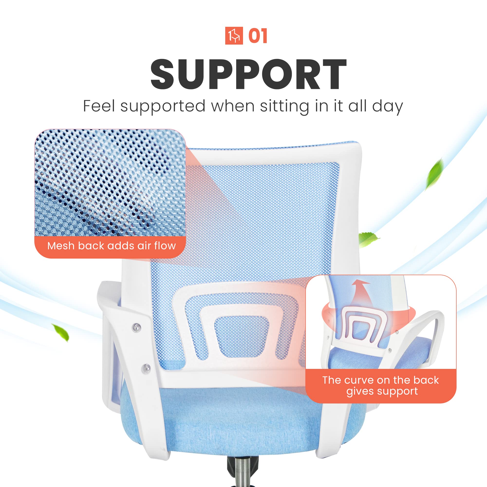 NEO CHAIR Office Chair Computer Desk Chair Gaming Ergonomic Mid Back Cushion Lumbar Support with Comfy Mesh Adjustable Swivel Rolling Home (Beige)