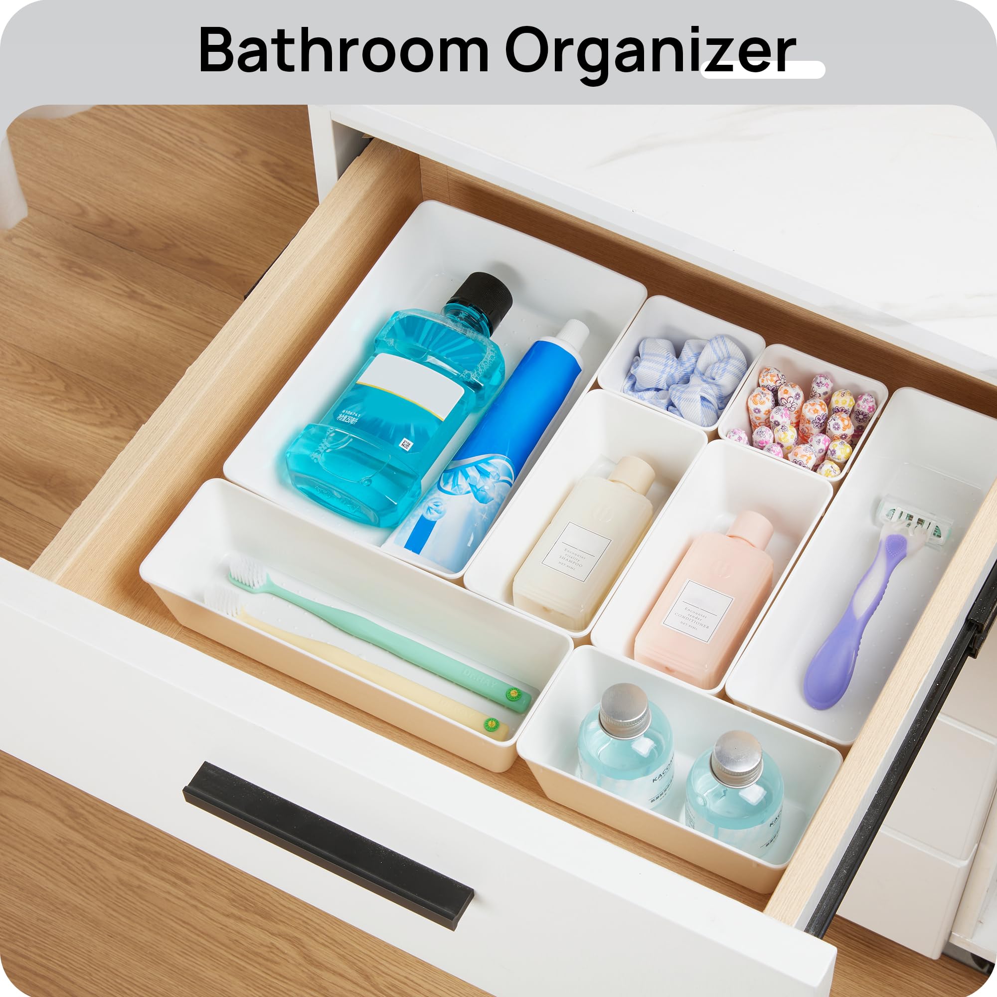 Vtopmart 25 PCS Clear Plastic Drawer Organizers Set, 4-Size Versatile Bathroom and Vanity Drawer Organizer Trays, Storage Bins for Makeup, Bedroom, Kitchen Gadgets Utensils and Office