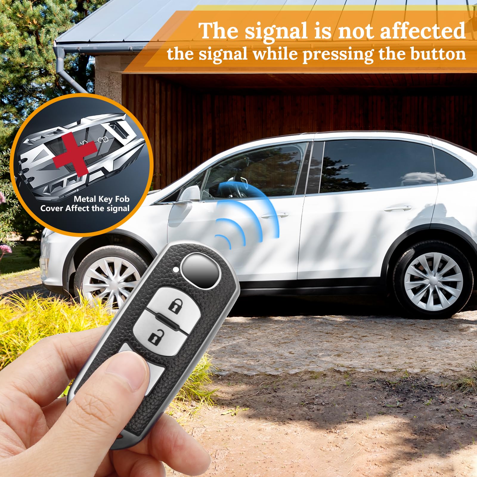 Cadillac Key Fob Cover with Metal Braided Rope Keychain, Upgraded Soft Key Case for 2015-2019 Escalade CTS SRX XT5 ATS STS CT6 (5 Button) (Gold Edge)