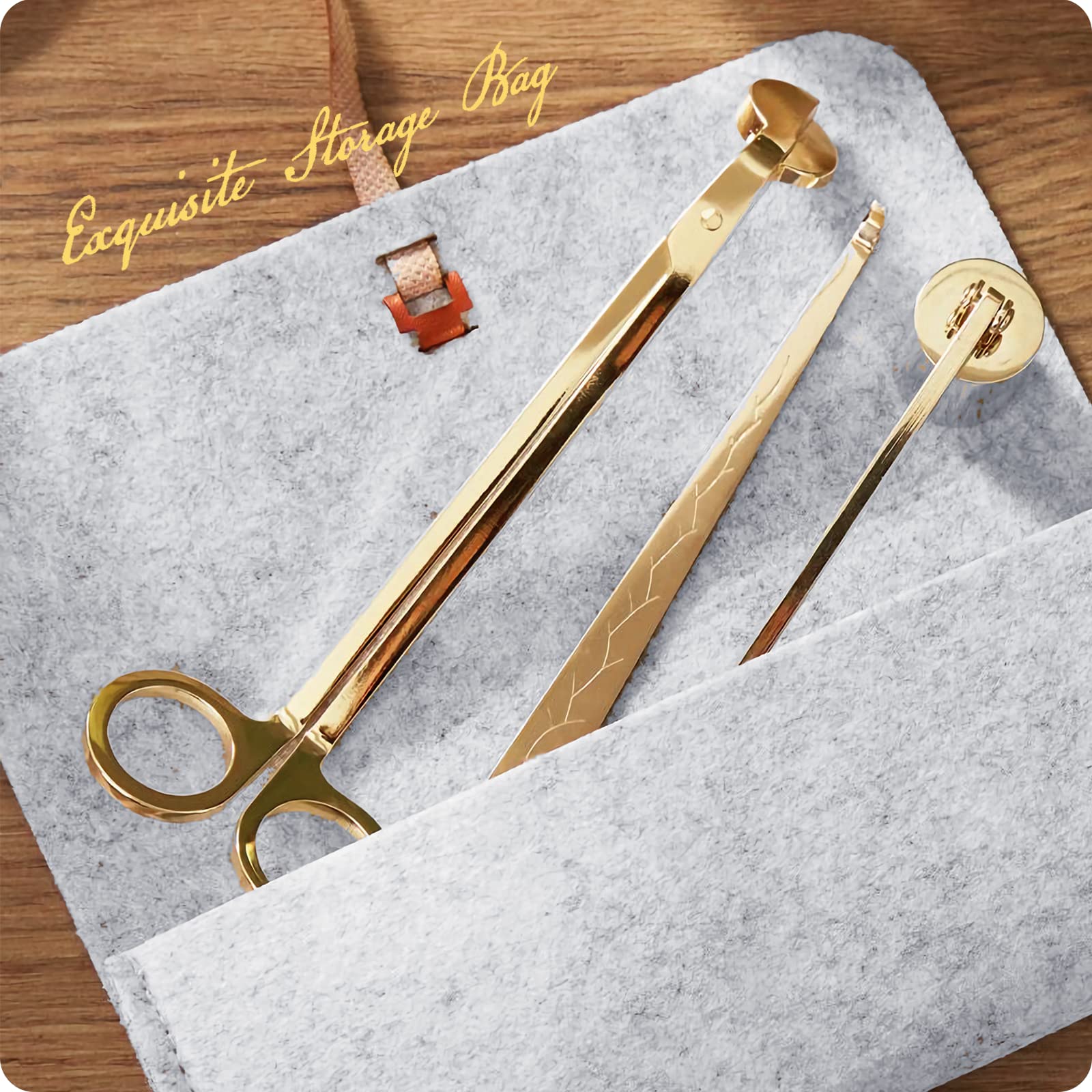 Exquisite Candle Accessories Tool Pack Bag, Rechargeable Electric Lighter, Wick Trimmer, Dipper, Snuffer and Tray Holder Elegant Kit Gift for Candle Lovers in Dating, Valentines Decor. ( Lemon Gold )