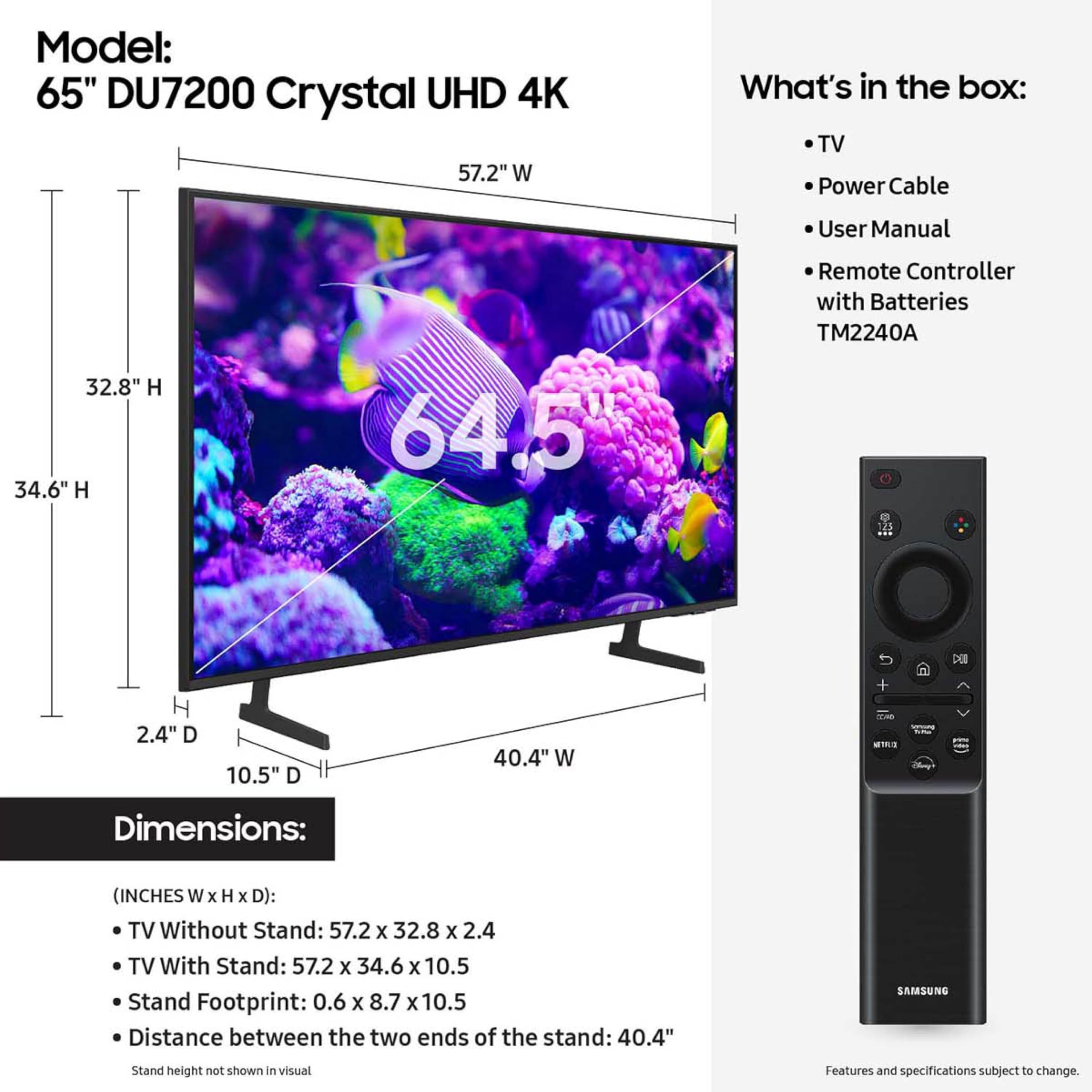 SAMSUNG 50-Inch Class Crystal UHD 4K DU7200 Series HDR Smart TV w/Object Tracking Sound Lite, PurColor, Motion Xcelerator, Mega Contrast, Q-Symphony (UN50DU7200, 2024 Model)