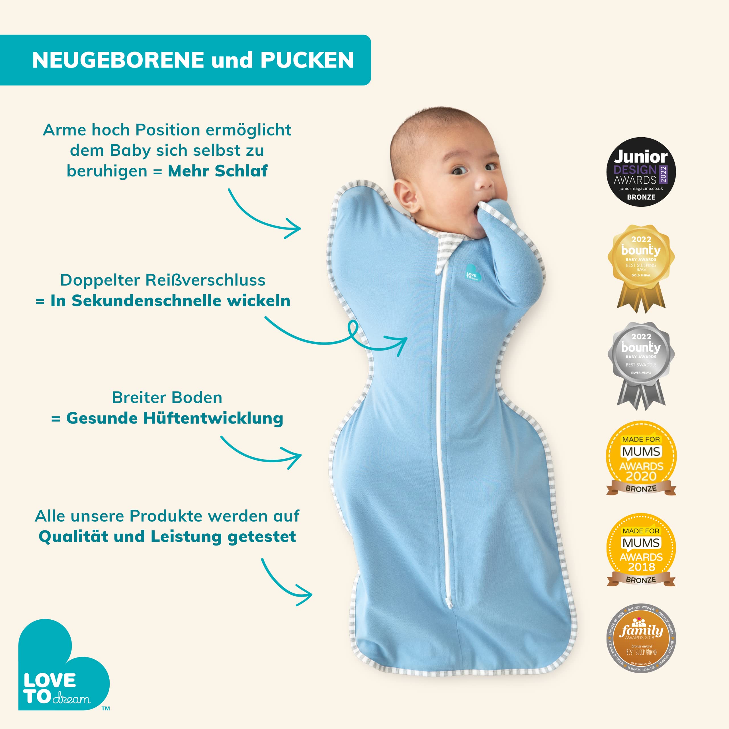 Love to Dream Swaddle UP, Baby Sleep Sack, Self-Soothing Swaddles for Newborns, Improves Sleep, Snug Fit Helps Calm Startle Reflex, New Born Essentials for Baby, 5-8.5 lbs, Sand Dollar