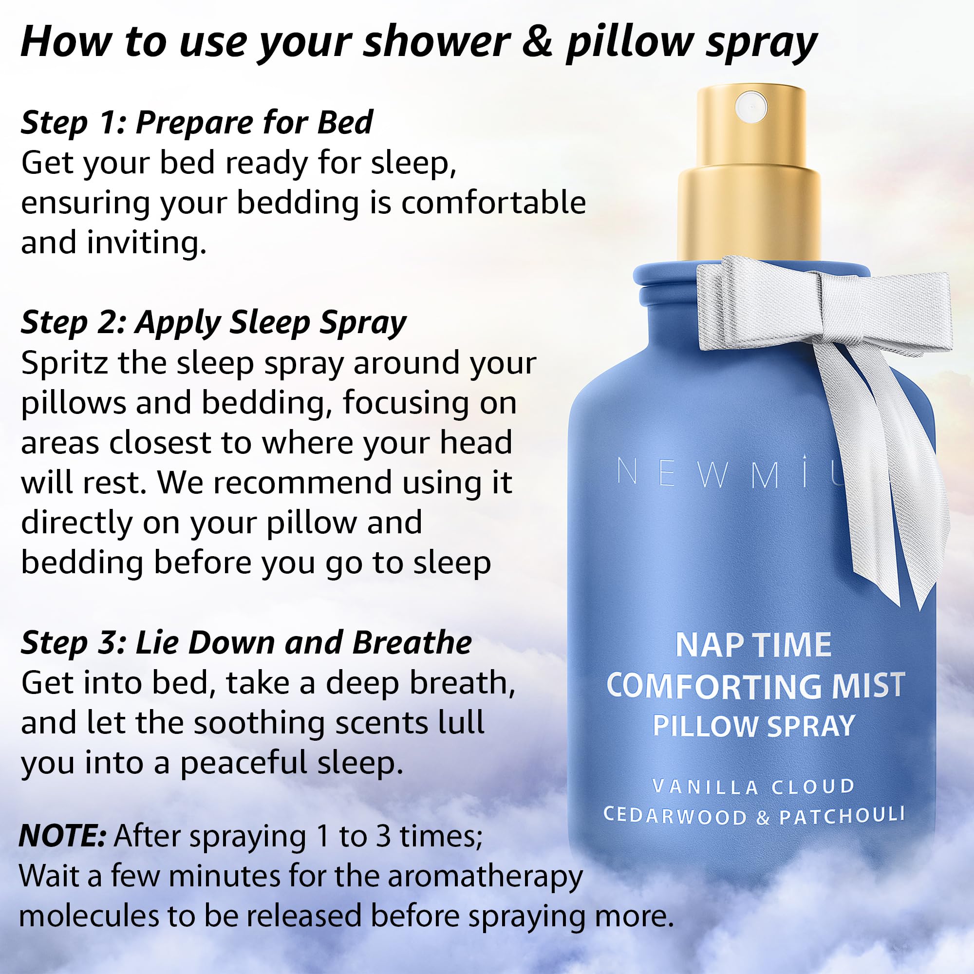 Nap Time Pillow Spray - Vanilla Cedarwood Essential Oils Natural - Fast Acting Aromatherapy Mist for Restful Sleep Relaxation Calming Stress Relief - Bedtime & Shower Spray Luxury Self care Gift