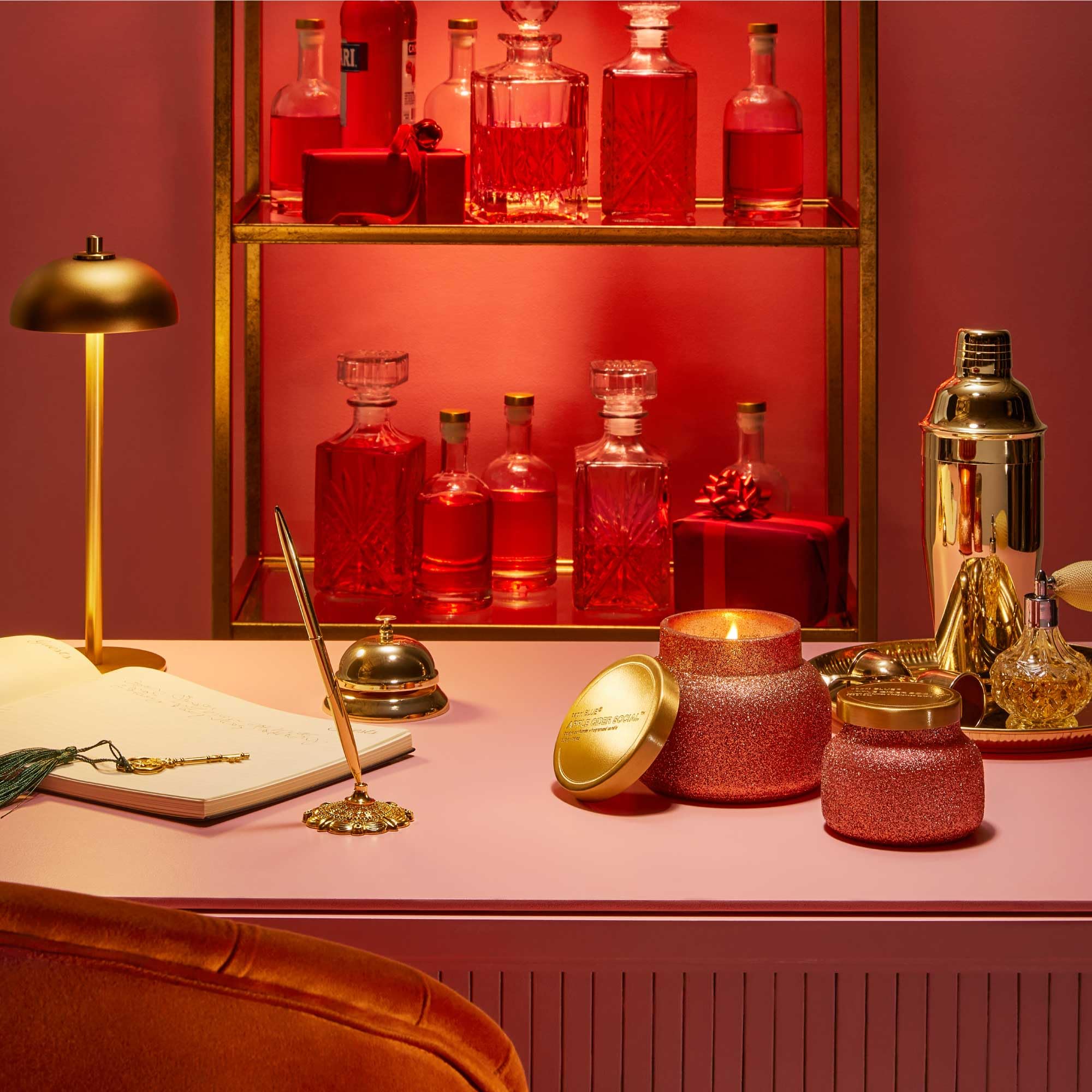 Capri Blue Tinsel & Spice Holiday Candle - Signature Glam Jar Candle - Juniper Berry, Cinnamon & Vanilla Scented Candles - Soy Wax Blend - Christmas Decor - Maroon Glitter Candle Holder (19 oz)