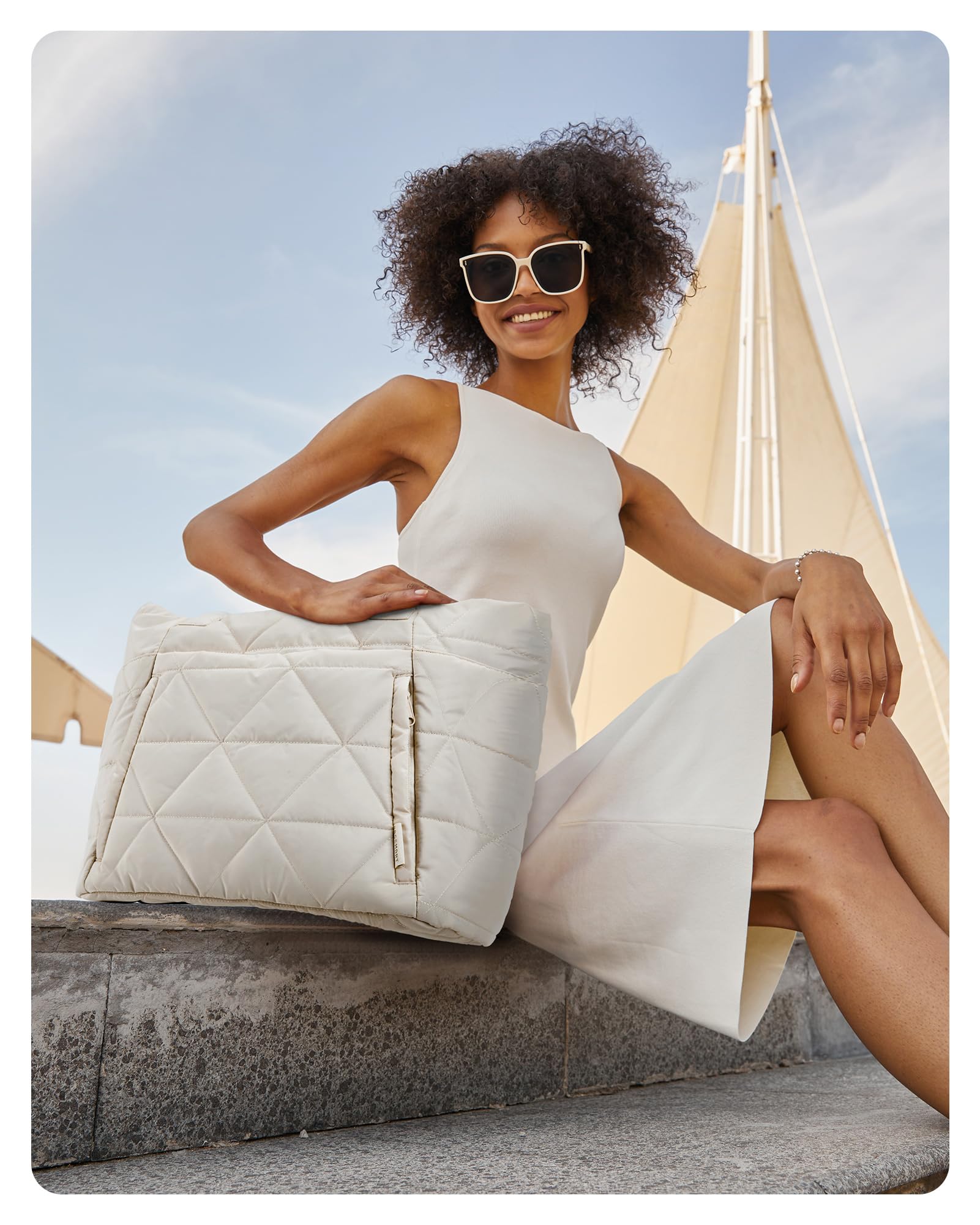 BAGSMART Tote Bag for Women, Puffy Tote Bag with Zipper, Large Quilted Shoulder Bag with Compartments for Travel, Work, Gym