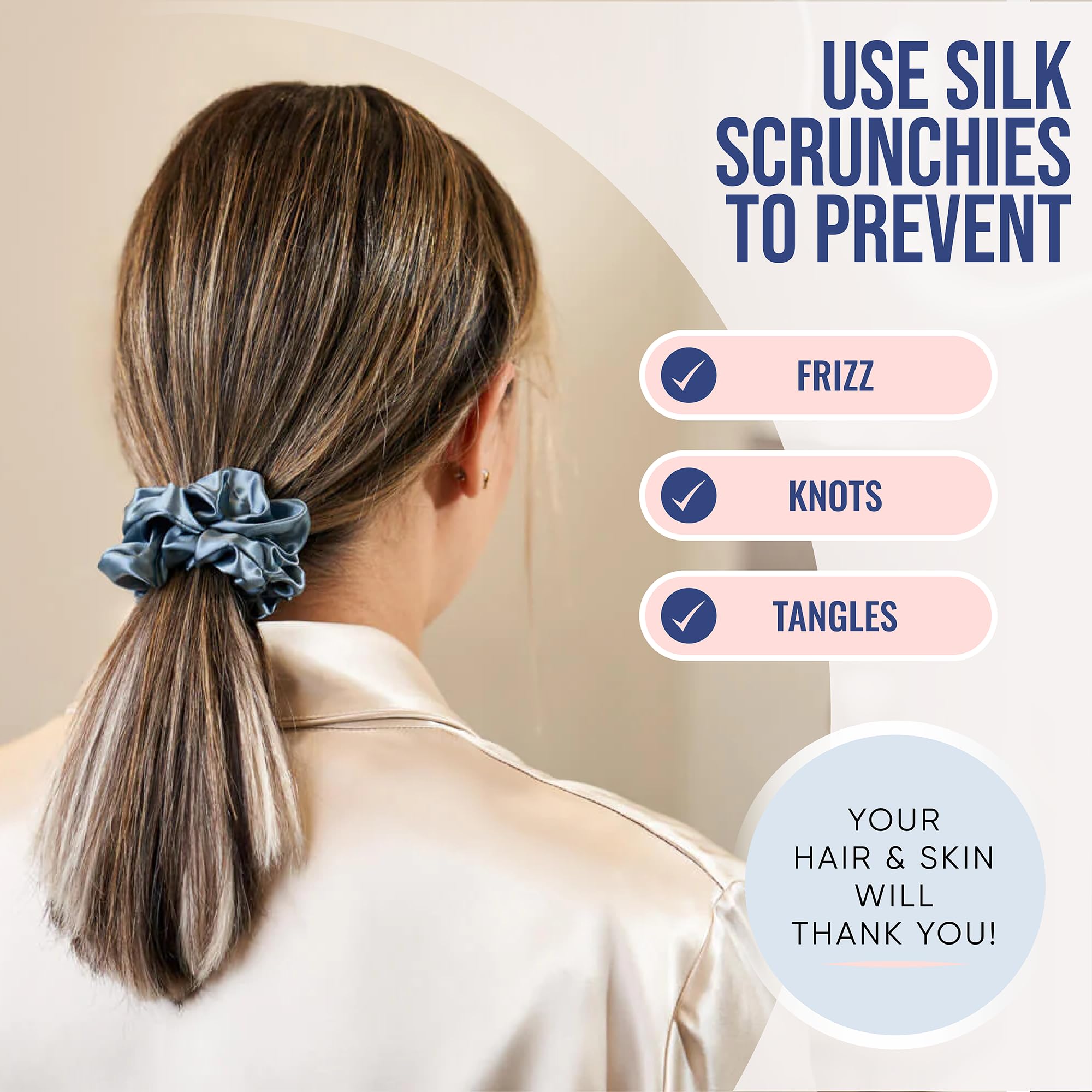 Blissy Silk Scrunchies (3 Pack) - 100% Pure Mulberry Silk - 22 Momme 6A High-Grade Fibers - Silk Scrunchie for Straight & Curly Hair - Preventing Breakage, Tangling, & Creasing (Black Skinny)