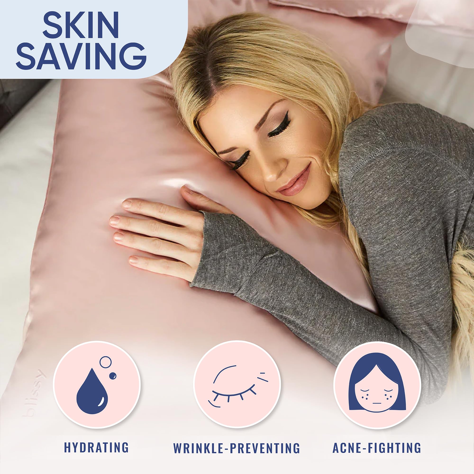 Blissy Silk Pillowcase - 100% Pure Mulberry Silk - 22 Momme 6A High-Grade Fibers - Silk Pillow Cover for Hair & Skin - Regular, Queen & King with Hidden Zipper (Standard,Blissy White)