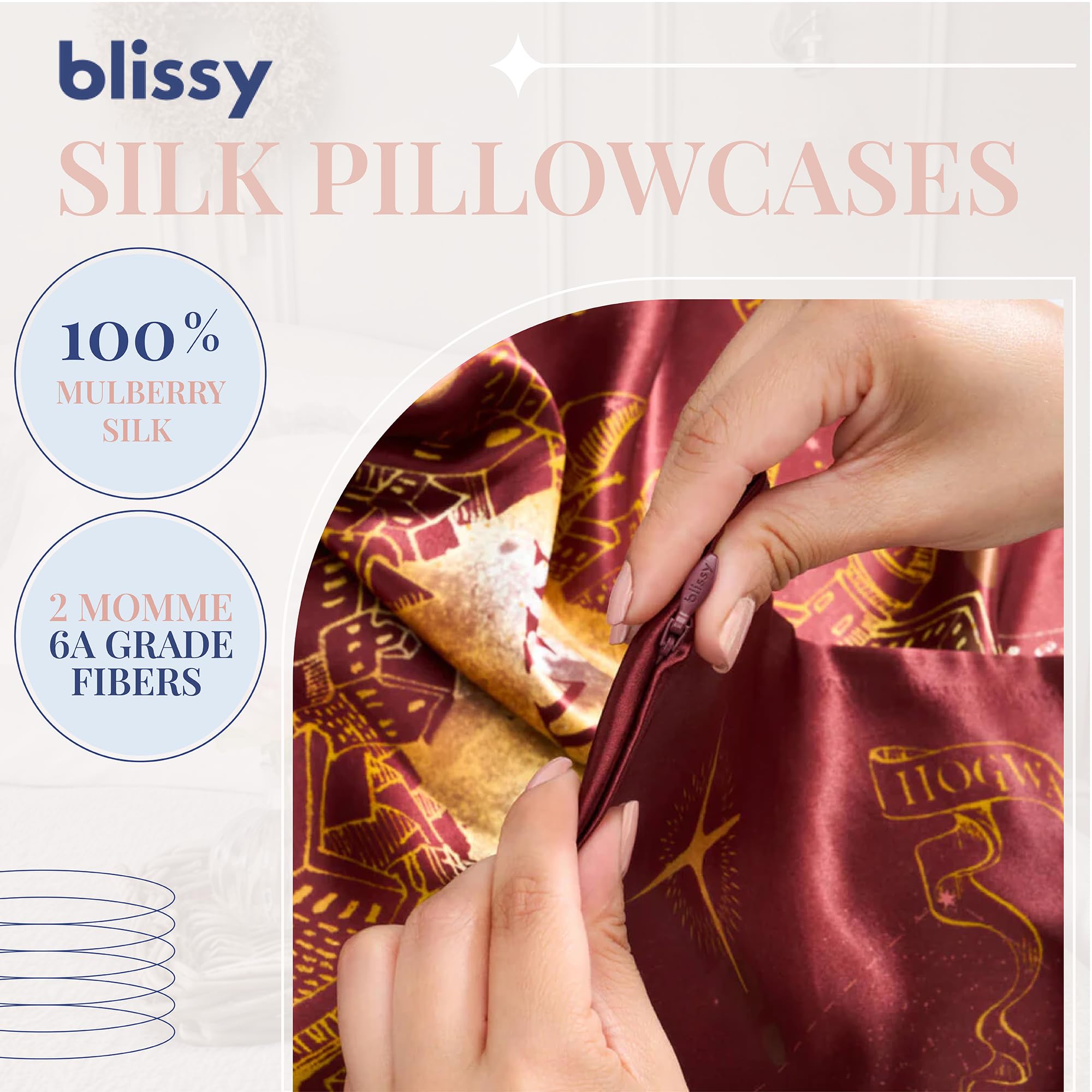 Blissy Silk Pillowcase - 100% Pure Mulberry Silk - 22 Momme 6A High-Grade Fibers - Silk Pillow Cover for Hair & Skin - Regular, Queen & King with Hidden Zipper (Standard,Blissy White)