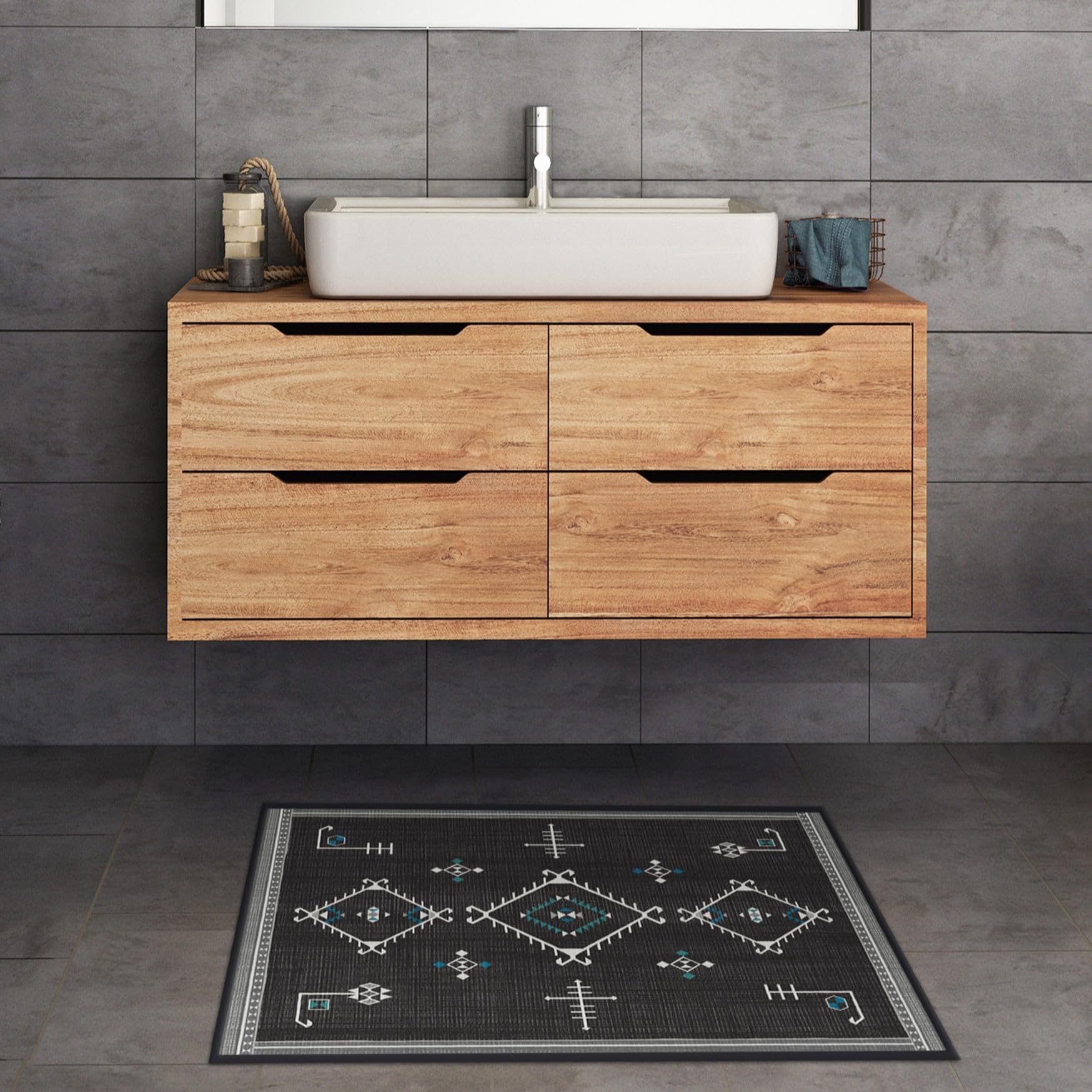 RUGGABLE Damali Runner Rug - Perfect Boho Washable Rug for Entryway Hallway Kitchen - Pet & Child Friendly - Non-Toxic - Stain & Water Resistant - Black & White 2.5&