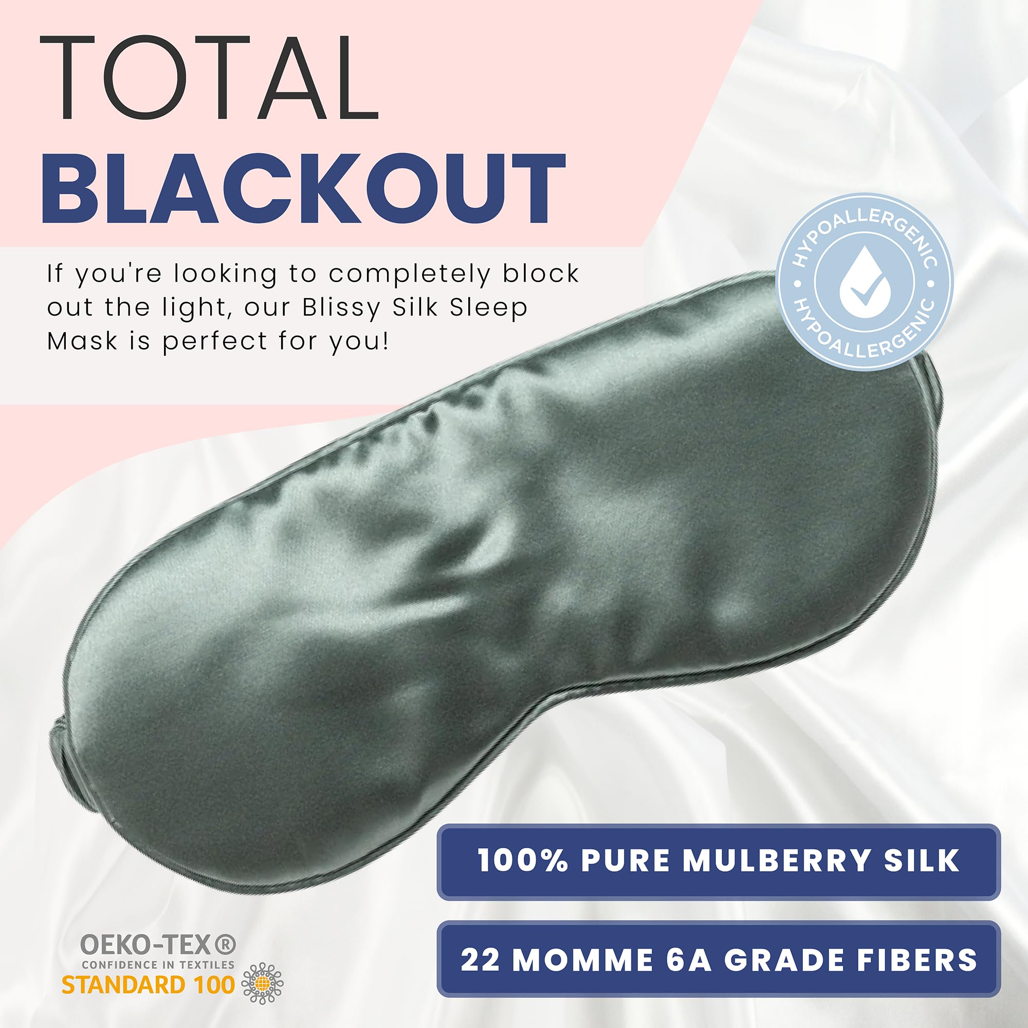 Blissy Silk Sleep Mask - Silk Eye Sleeping Mask for Women & Men for Total Blackout - Silk Eye Mask - 100% Pure Mulberry Silk, 22 Momme 6a Fibers - Blindfold Silk Sleep Mask Side Sleeper Eye Cover