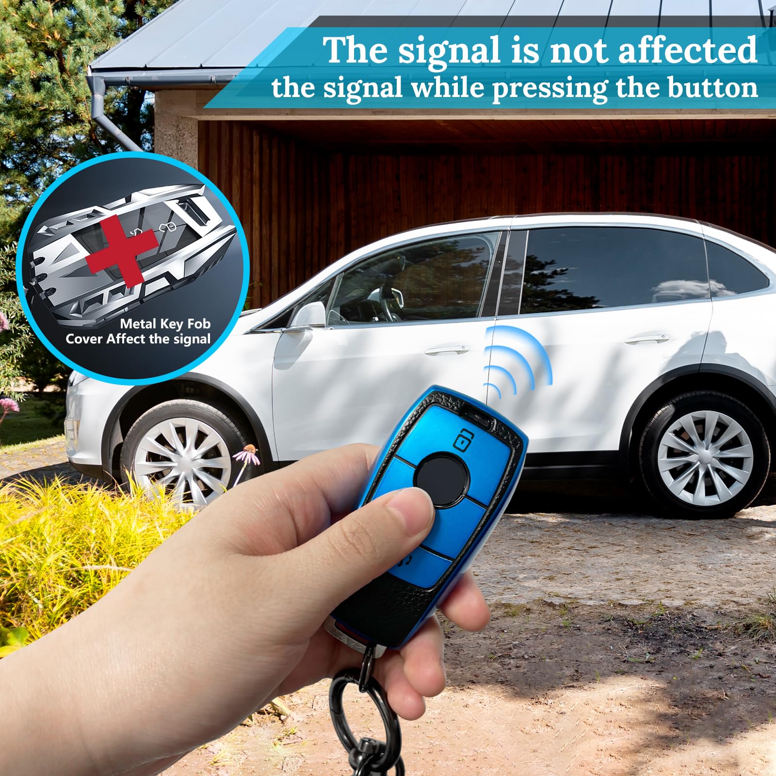 Cadillac Key Fob Cover with Metal Braided Rope Keychain, Upgraded Soft Key Case for 2015-2019 Escalade CTS SRX XT5 ATS STS CT6 (5 Button) (Gold Edge)