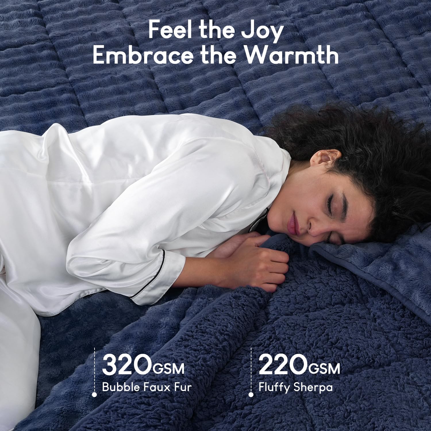 Cottonblue Weighted Blanket 15lbs Bubble Faux Fur Plush Sherpa Weighted Blankets for Adults, Fits Queen Size Bed, Cute Fuzzy Warm Heavy Blanket for Calm and Better Sleep, 60"x80", Cream White