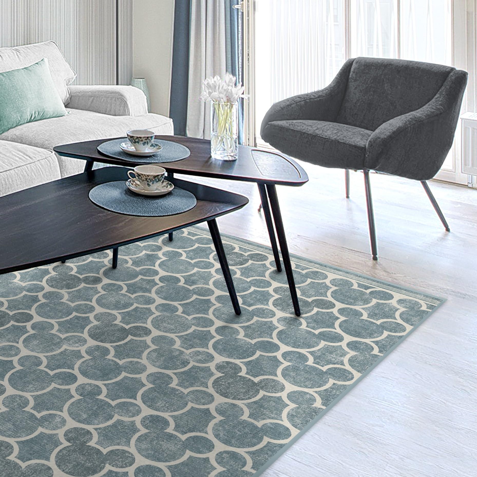 RUGGABLE Disney Classic Minnie Mouse Washable Rug - Perfect Area Rug for Nursery Playroom Kids Room - Pet & Child Friendly - Stain & Water Resistant - Trellis Pink 5&