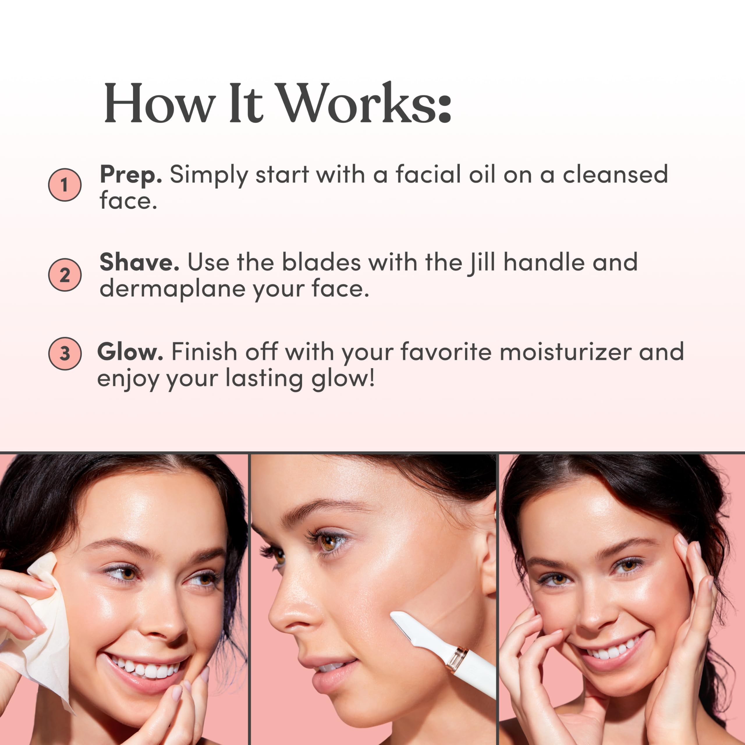 Jill Magic Wipes Pre Shave Dermaplane Oil Wipes for Face 6 Pack | Step 1 to Dermaplane Kit by Jill | Vitamin E, Squalane, Argan & Rosehip Oil