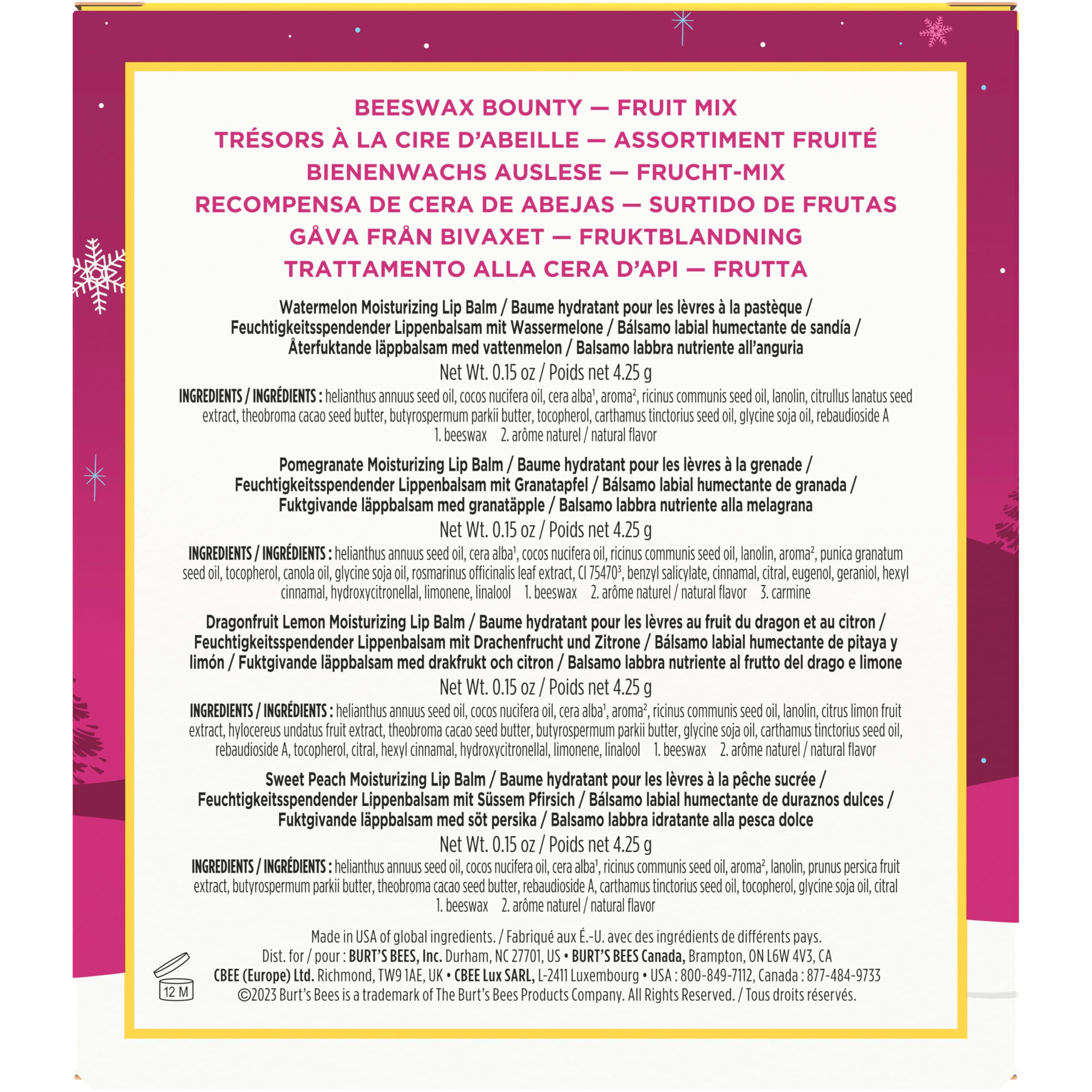 Burt’s Bees Christmas Gifts, 4 Lip Balm Stocking Stuffers Products, Beeswax Bounty Classic Set - Original Beeswax Moisturizing Lip Balm (4-Pack)