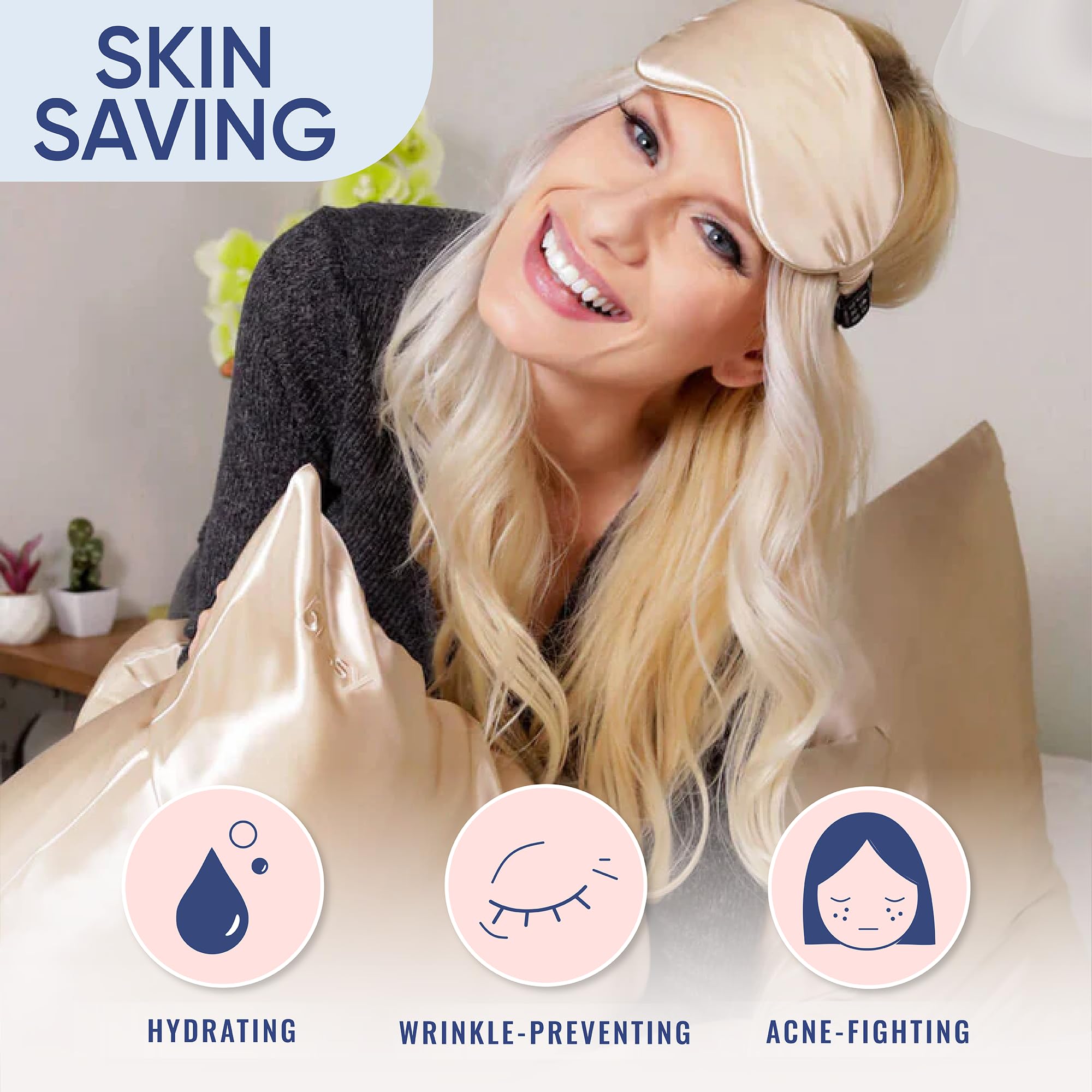 Blissy Silk Pillowcase - 100% Pure Mulberry Silk - 22 Momme 6A High-Grade Fibers - Silk Pillow Cover for Hair & Skin - Regular, Queen & King with Hidden Zipper (Queen, Champagne)