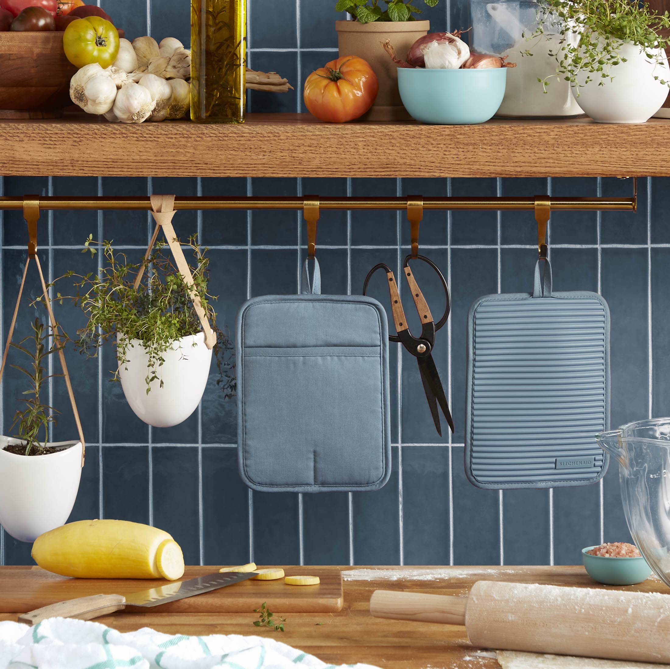 KitchenAid Ribbed Soft Silicone Water Resistant Pot Holder Set, Milkshake , 2 Piece Set, 7"x9"