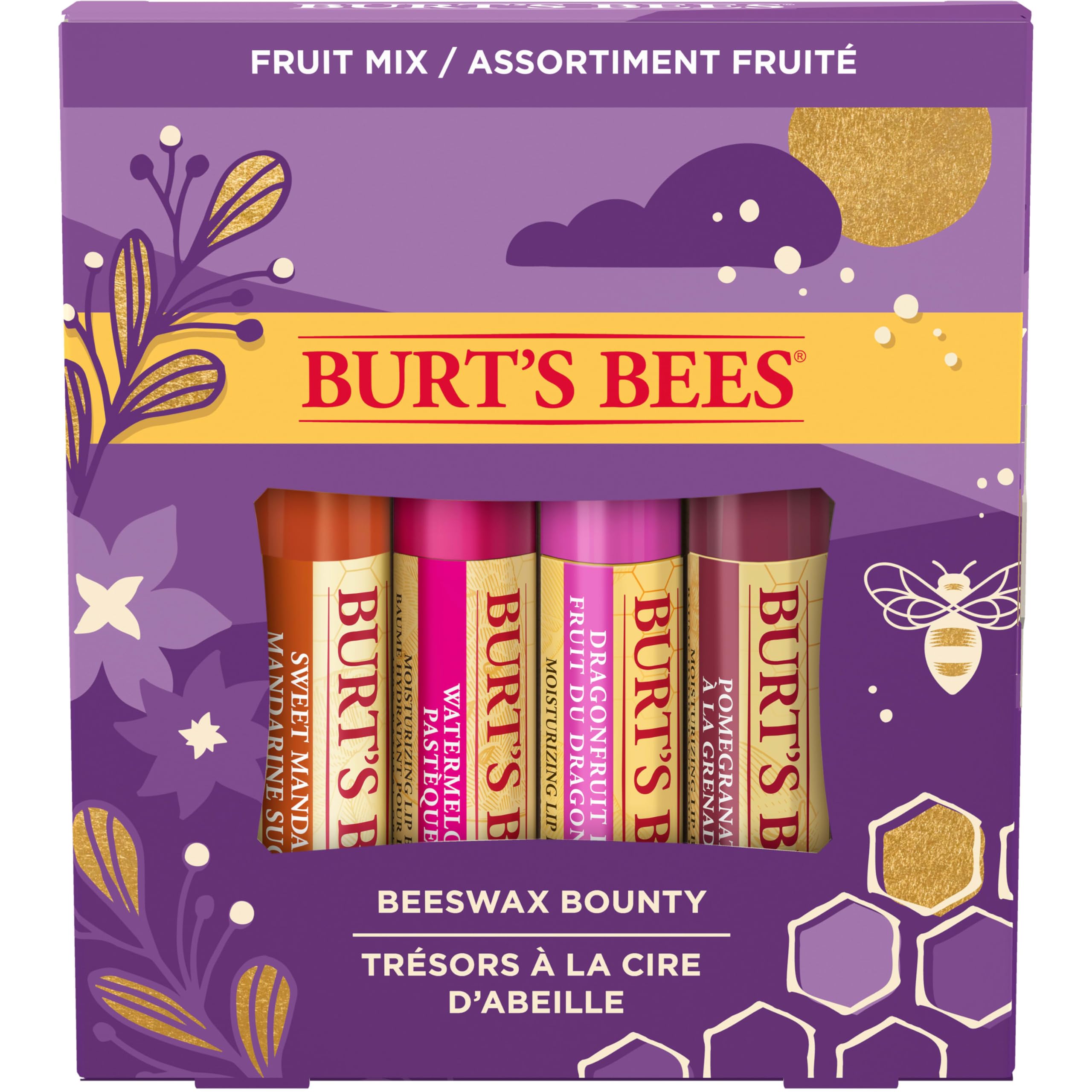 Burt’s Bees Christmas Gifts, 4 Lip Balm Stocking Stuffers Products, Beeswax Bounty Classic Set - Original Beeswax Moisturizing Lip Balm (4-Pack)